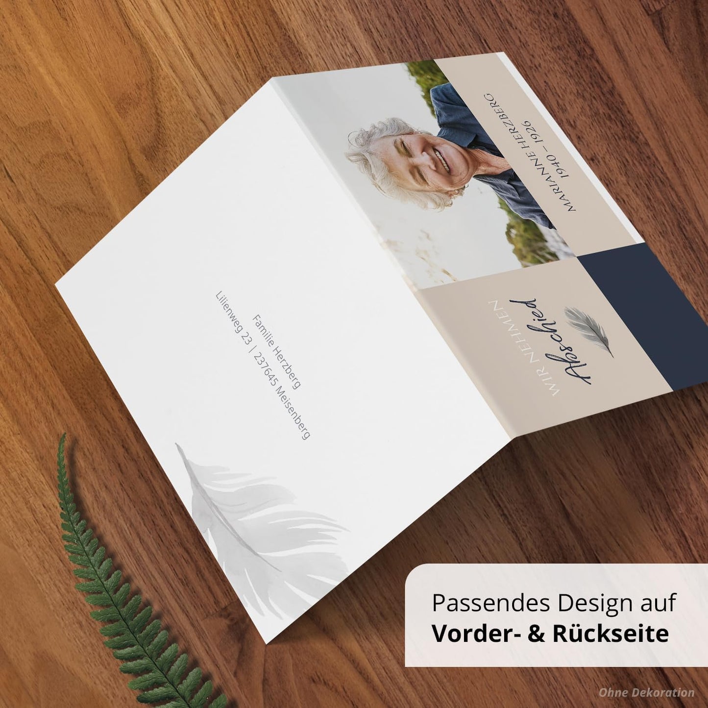 10x Einladung Beerdigung und Trauerfeier PERSONALISIERT | INDIVIDUALISIERT mit Text Foto und Umschlägen Klappkarte stilvoll hochwertig Karten Motiv 03