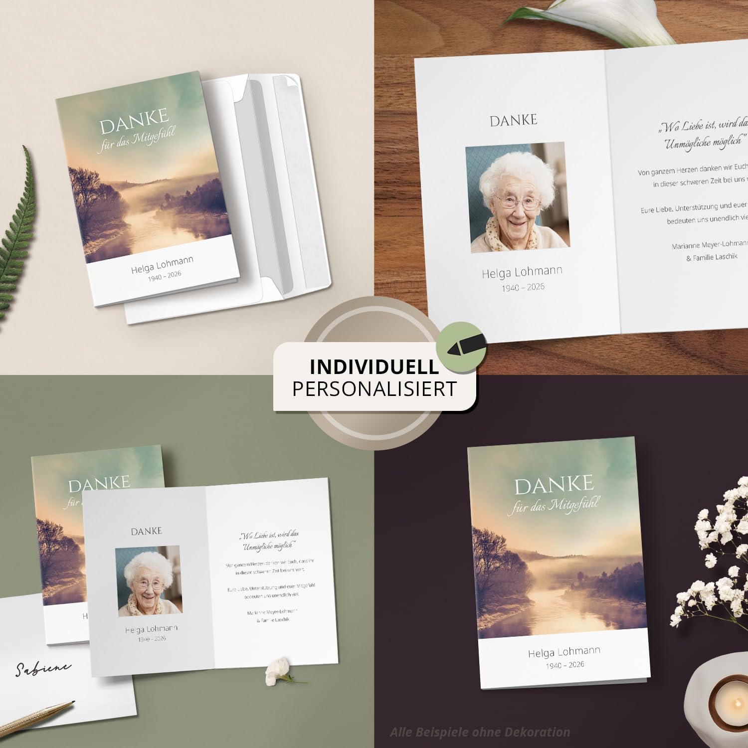 Einladungskarten Manufaktur Hamburg 10 PERSONALISIERTE Trauer Danksagungen Dankeskarten mit eigenem Text und Foto | Individuell anpassbare Trauerkarten mit Briefumschlägen | Karten Design 45