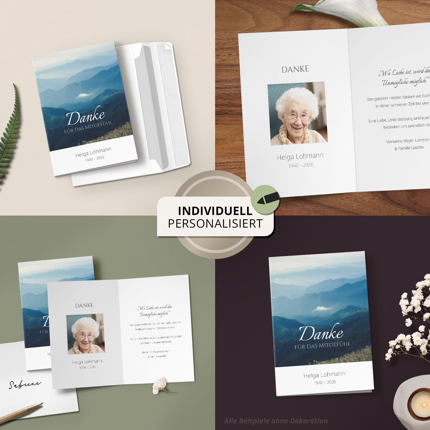 Einladungskarten Manufaktur Hamburg 10 PERSONALISIERTE Trauer Danksagungen Dankeskarten mit eigenem Text und Foto | Individuell anpassbare Trauerkarten mit Briefumschlägen | Karten Design 41