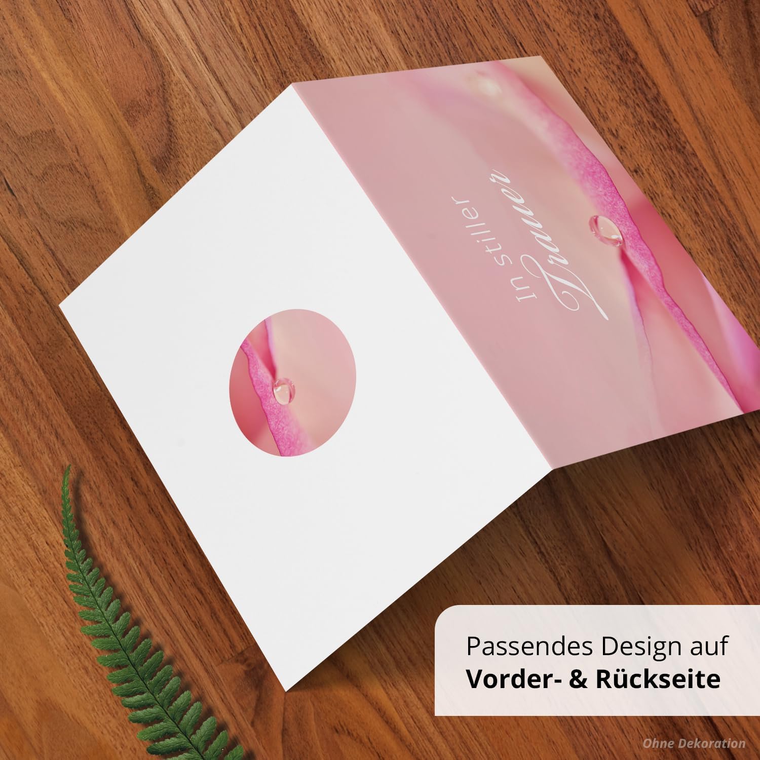 10 Trauerkarten mit Umschlag – Einladung zur Beerdigung oder Trauerfeier | Abschied | Hochwertige Klappkarten zur Todesanzeige – Motiv: Rosa Tropfen