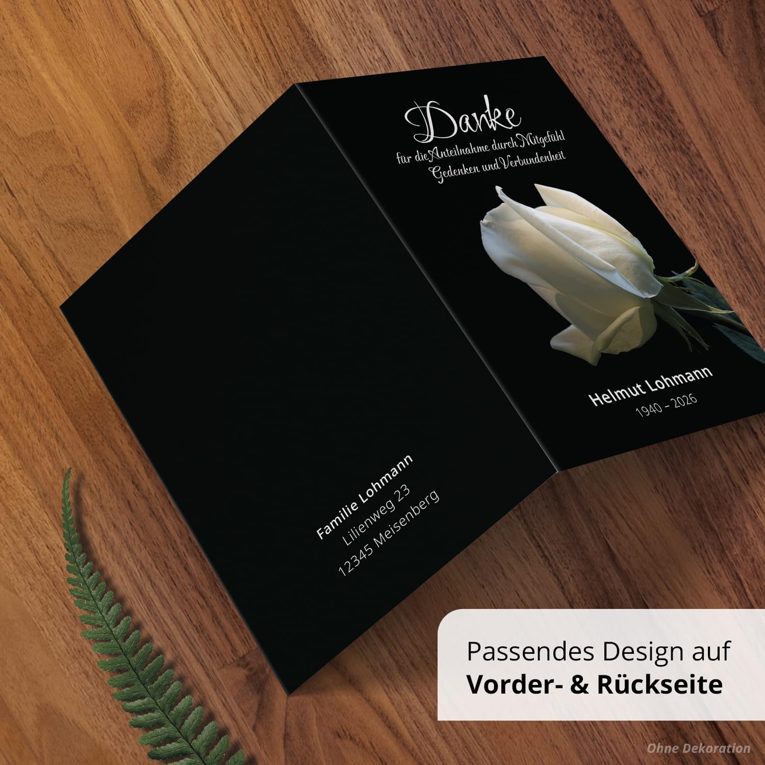 Einladungskarten Manufaktur Hamburg 10 PERSONALISIERTE Trauer Danksagungen Dankeskarten mit Text und Foto | Individuell anpassbare Trauerkarten mit Briefumschlägen | Karten weiße Rose
