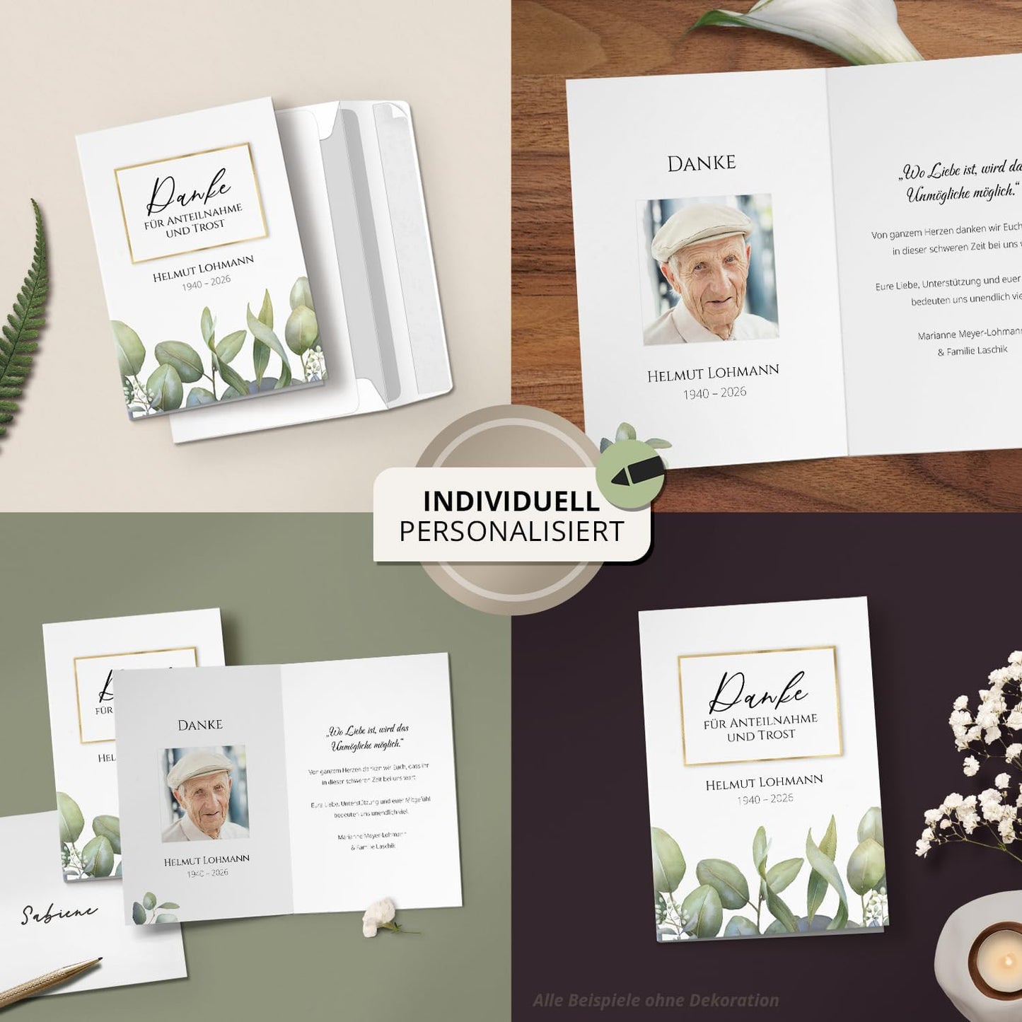 Einladungskarten Manufaktur Hamburg 10 PERSONALISIERTE Trauer Danksagungen Dankeskarten mit eigenem Text und Foto | Individuell anpassbare Trauerkarten mit Briefumschlägen | Karten Design 26