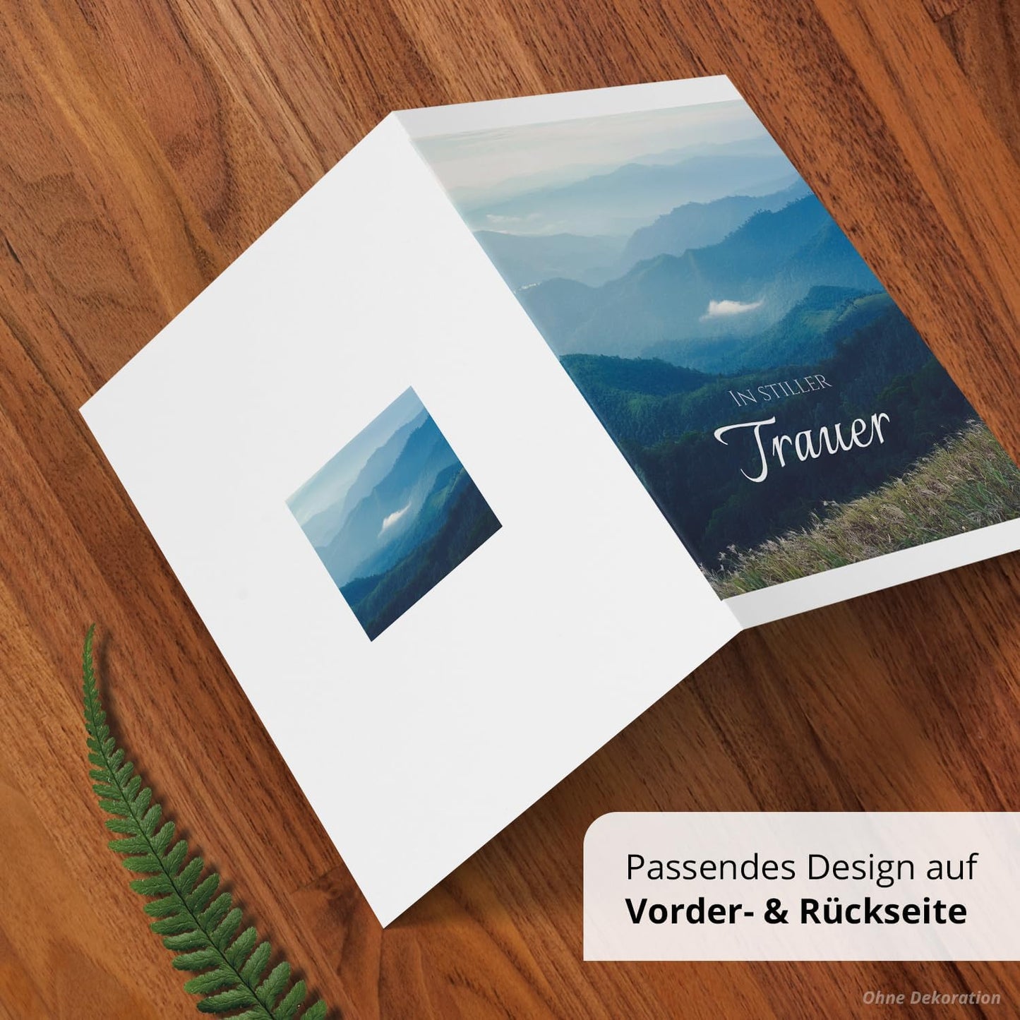 10 Trauerkarten mit Umschlag – Einladung zur Beerdigung oder Trauerfeier | Abschied | Hochwertige Klappkarten zur Todesanzeige – Motiv: Berge Nebel
