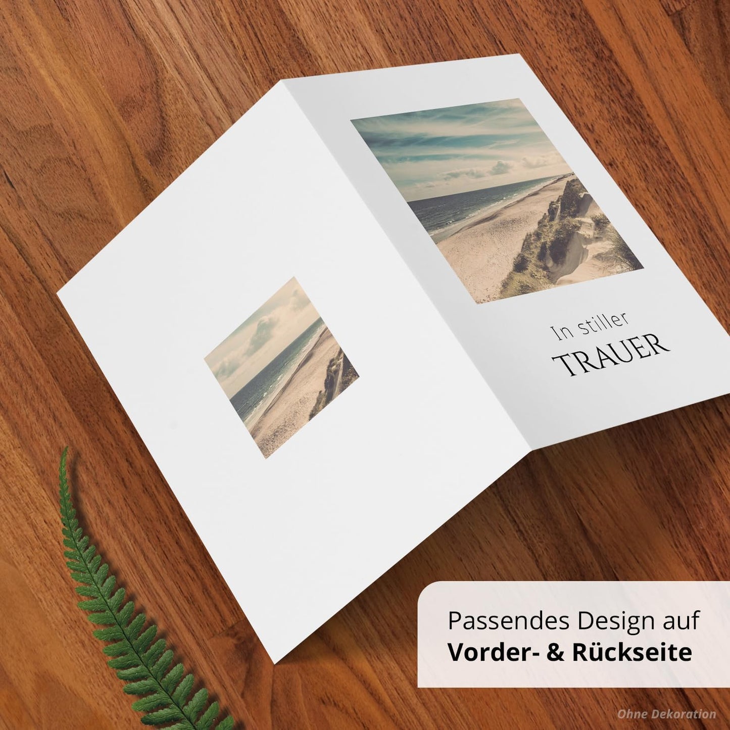 10 Trauerkarten mit Umschlag – Einladung zur Beerdigung oder Trauerfeier | Abschied | Hochwertige Klappkarten zur Todesanzeige – Motiv: Am Strand