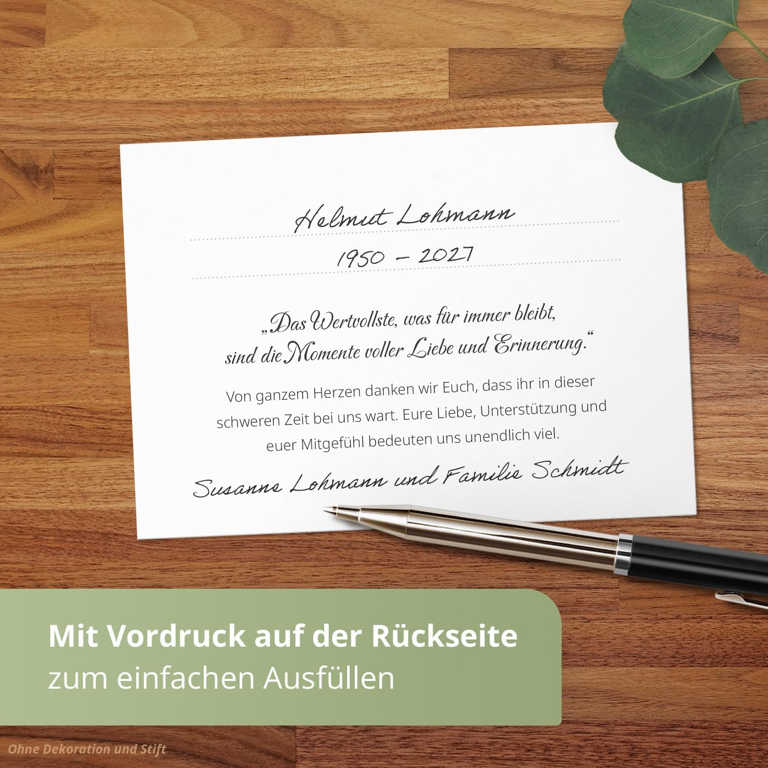 8 Trauer Danksagungskarten ausfüllbar mit Umschlag - Danke Trauerkarten Postkarten Beerdigung Ausfüllen mit Text Motiv Friedwald Baum Lichtung Wald