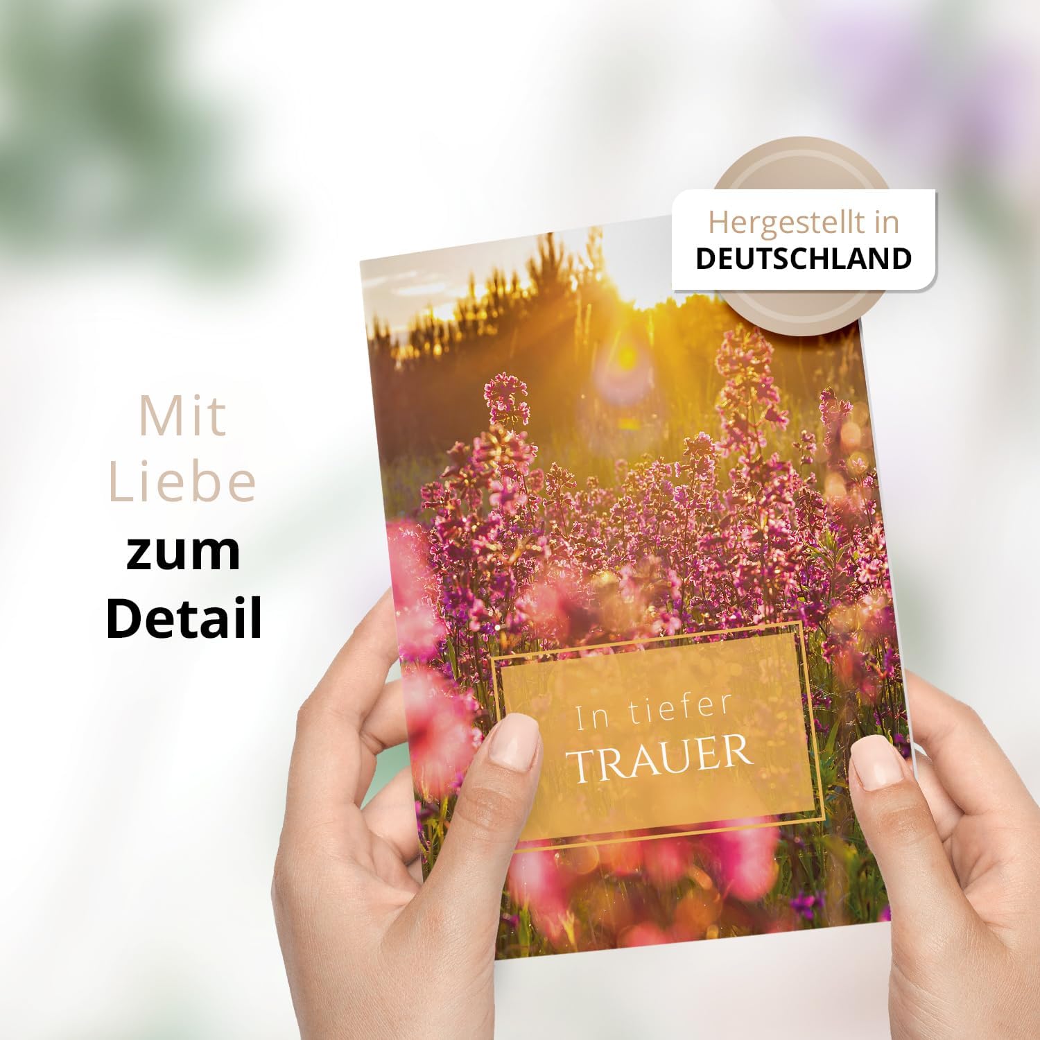 10 Trauerkarten mit Umschlag – Einladung zur Beerdigung oder Trauerfeier | Abschied | Hochwertige Klappkarten zur Todesanzeige – Motiv: Sonnenwiese