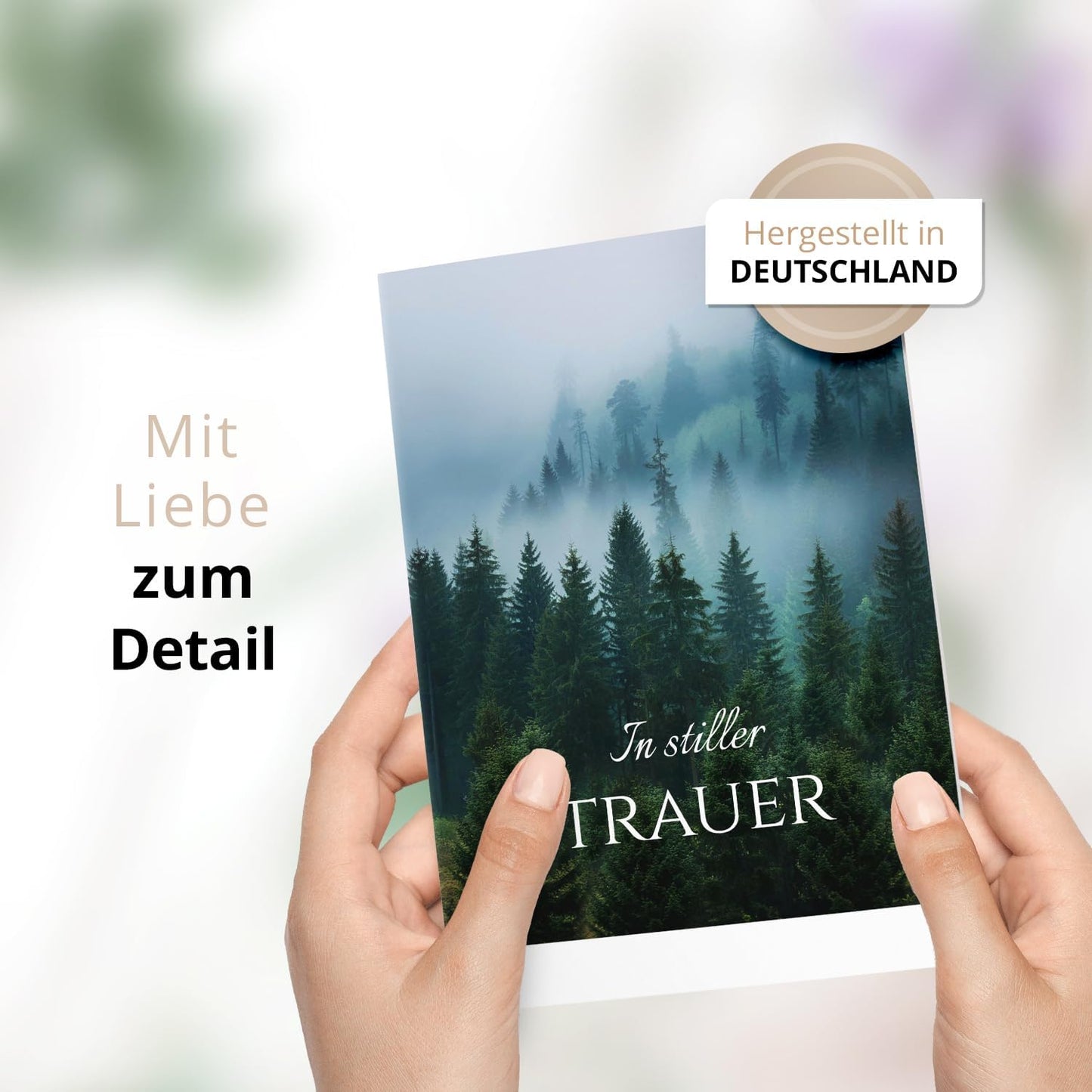 10 Trauerkarten mit Umschlag – Einladung zur Beerdigung oder Trauerfeier | Abschied | Hochwertige Klappkarten zur Todesanzeige – Motiv: Wald