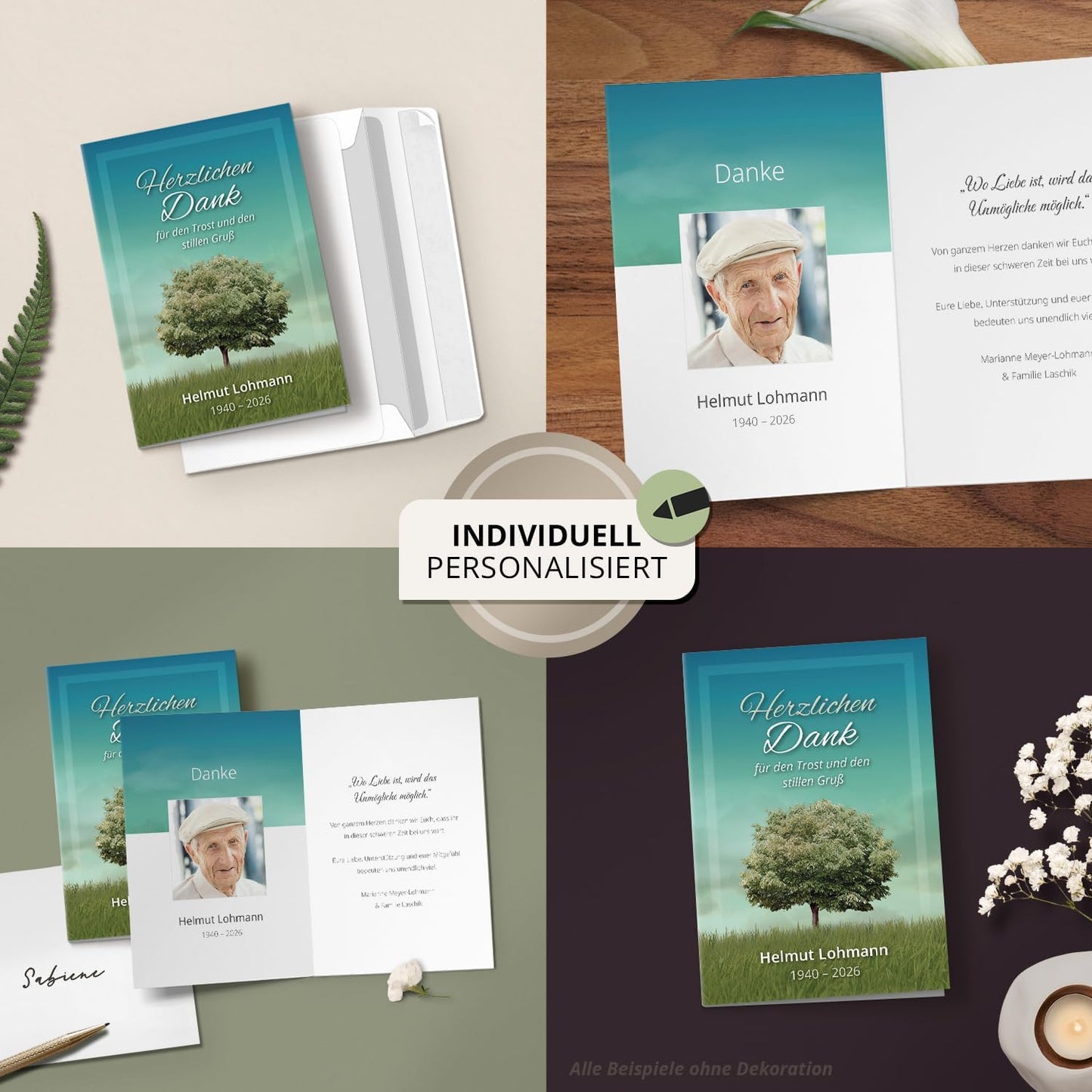 Einladungskarten Manufaktur Hamburg 10 PERSONALISIERTE Trauer Danksagungen Dankeskarten mit eigenem Text und Foto | Individuell anpassbare Trauerkarten mit Briefumschlägen | Karten Design 28