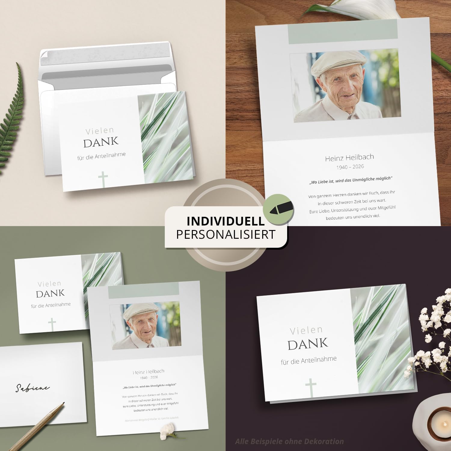 Einladungskarten Manufaktur Hamburg 10 PERSONALISIERTE Trauer Danksagungen Dankeskarten mit eigenem Text und Foto | Individuell anpassbare Trauerkarten mit Briefumschlägen | Karten Design 05