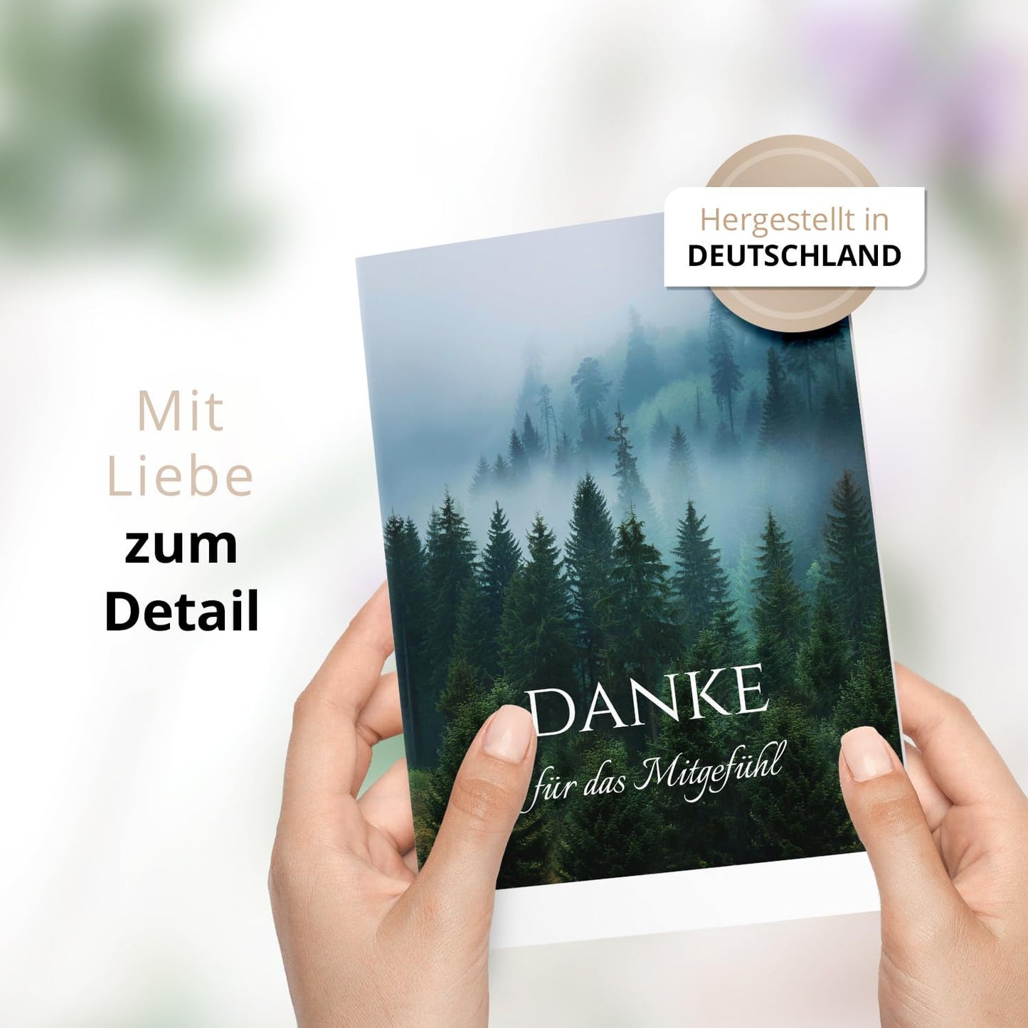 Danksagungskarten Trauer – 10 Klappkarten mit Umschlägen – Motiv: Bäume im Nebel – Trauerkarten Danksagung mit Text – Dankeskarten Trauer nach Beerdigung
