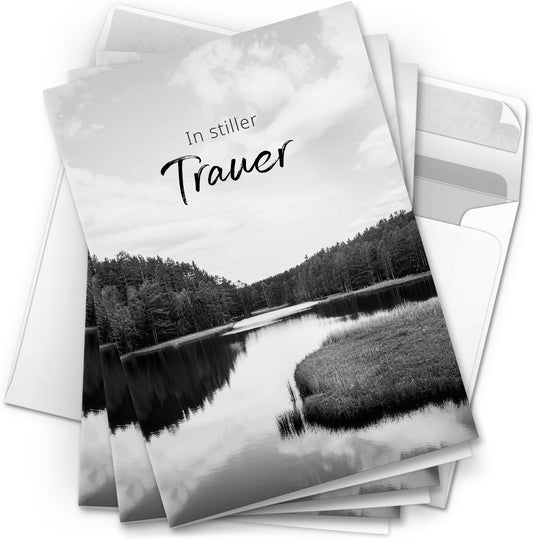 10 Trauerkarten mit Umschlag – Einladung zur Beerdigung oder Trauerfeier | Abschied | Hochwertige Klappkarten zur Todesanzeige – Motiv: Stille Trauer