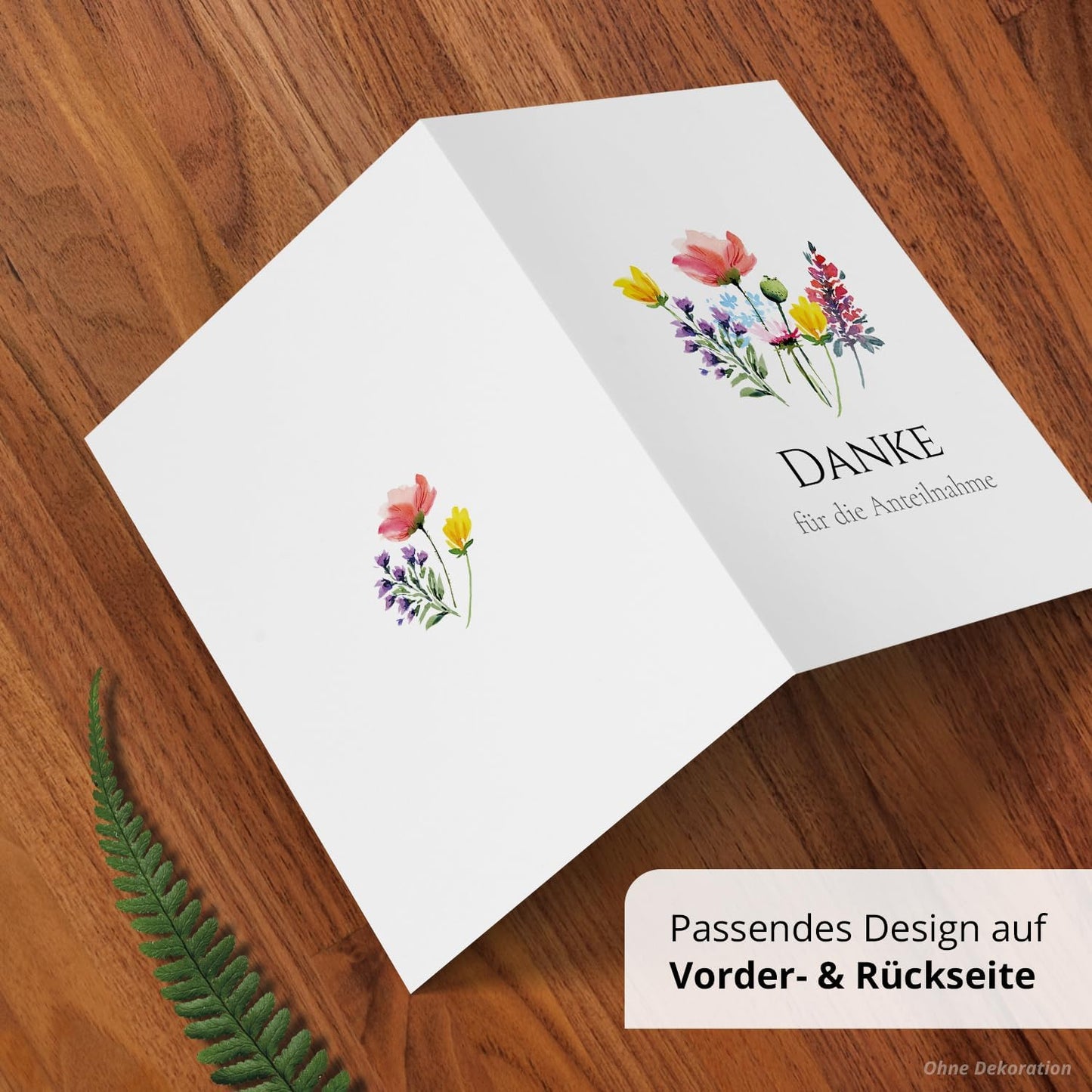 Danksagungskarten Trauer – 10 Klappkarten mit Umschlägen – Motiv: Blumen Mix – Trauerkarten Danksagung mit Text – Dankeskarten Trauer nach Beerdigung