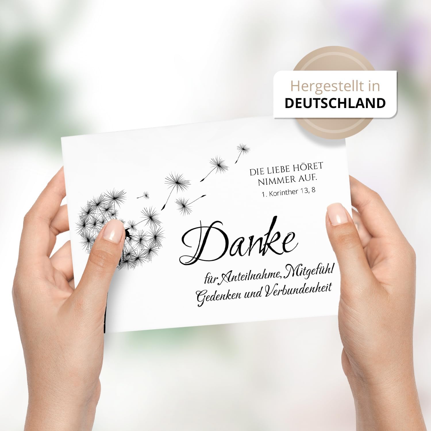 8 Trauer Danksagungskarten ausfüllbar mit Umschlag - Danke Trauerkarten Postkarten nach Beerdigung zum Ausfüllen mit Text Motiv Pusteblume Löwenzahn