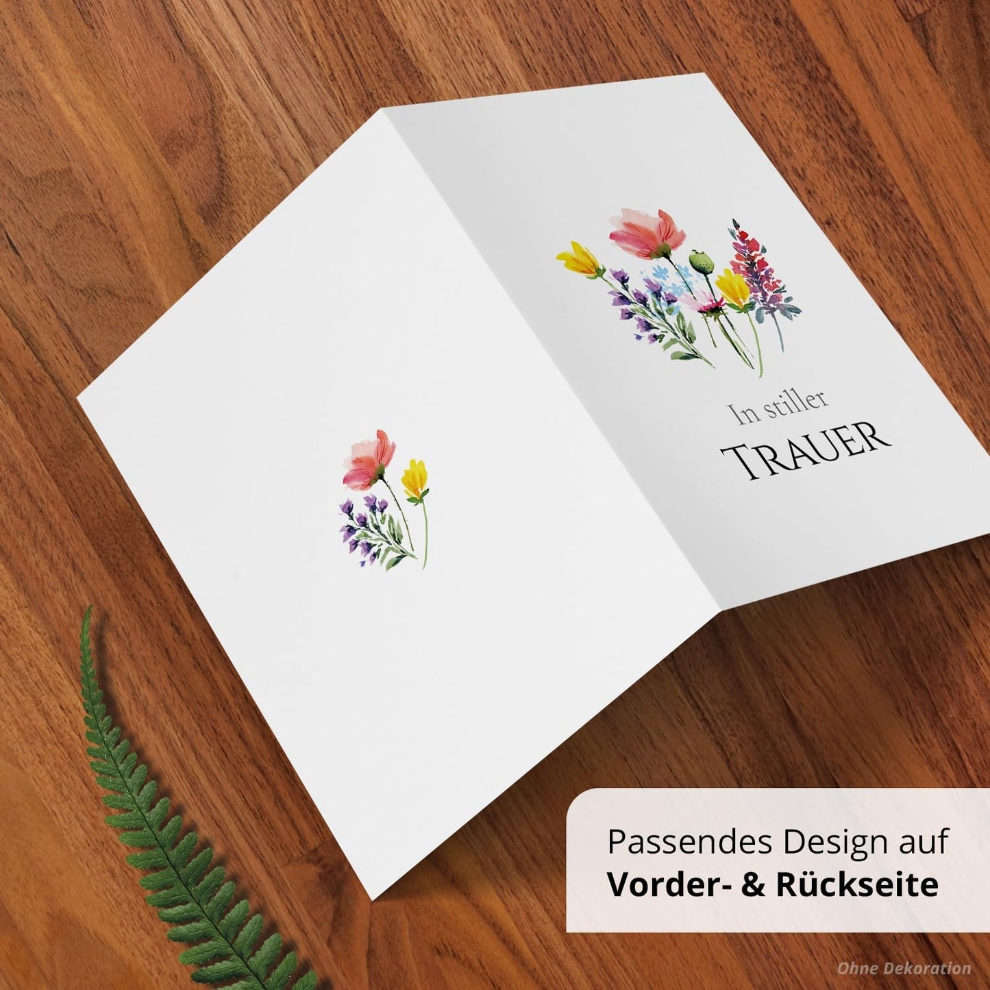 10 Trauerkarten mit Umschlag – Einladung zur Beerdigung oder Trauerfeier | Abschied | Hochwertige Klappkarten zur Todesanzeige – Motiv: Blumen Bunt