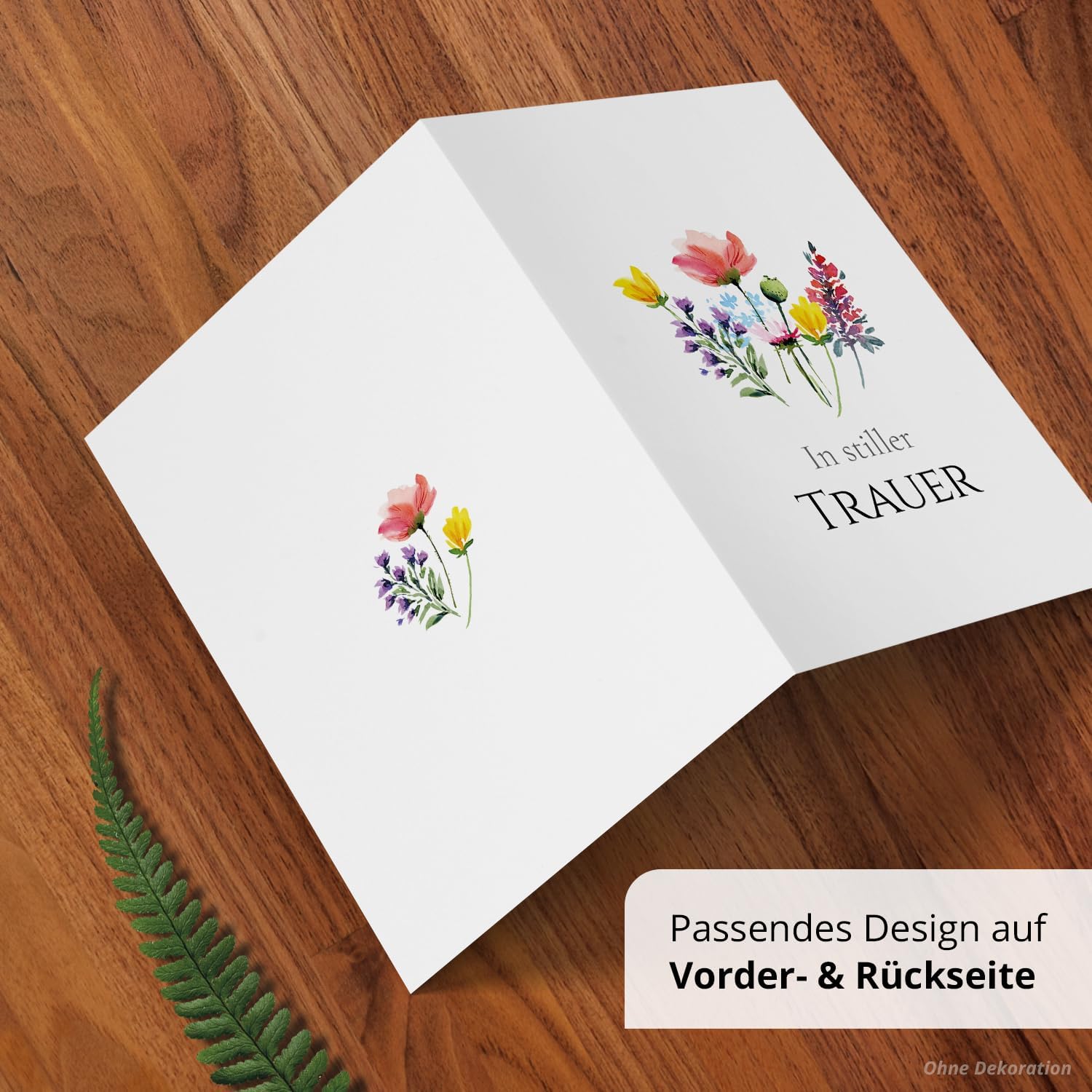 10 Trauerkarten mit Umschlag – Einladung zur Beerdigung oder Trauerfeier | Abschied | Hochwertige Klappkarten zur Todesanzeige – Motiv: Blumen Bunt