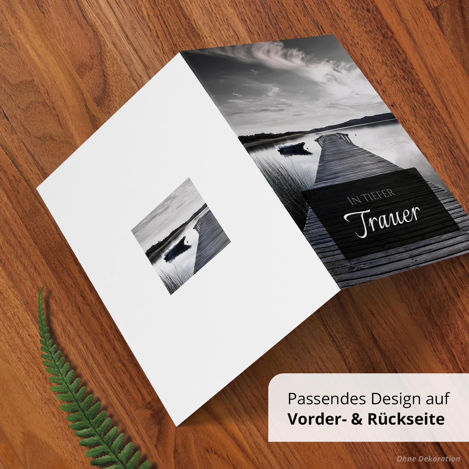 10 Trauerkarten mit Umschlag – Einladung zur Beerdigung oder Trauerfeier | Abschied | Hochwertige Klappkarten zur Todesanzeige – Motiv: Steg am See