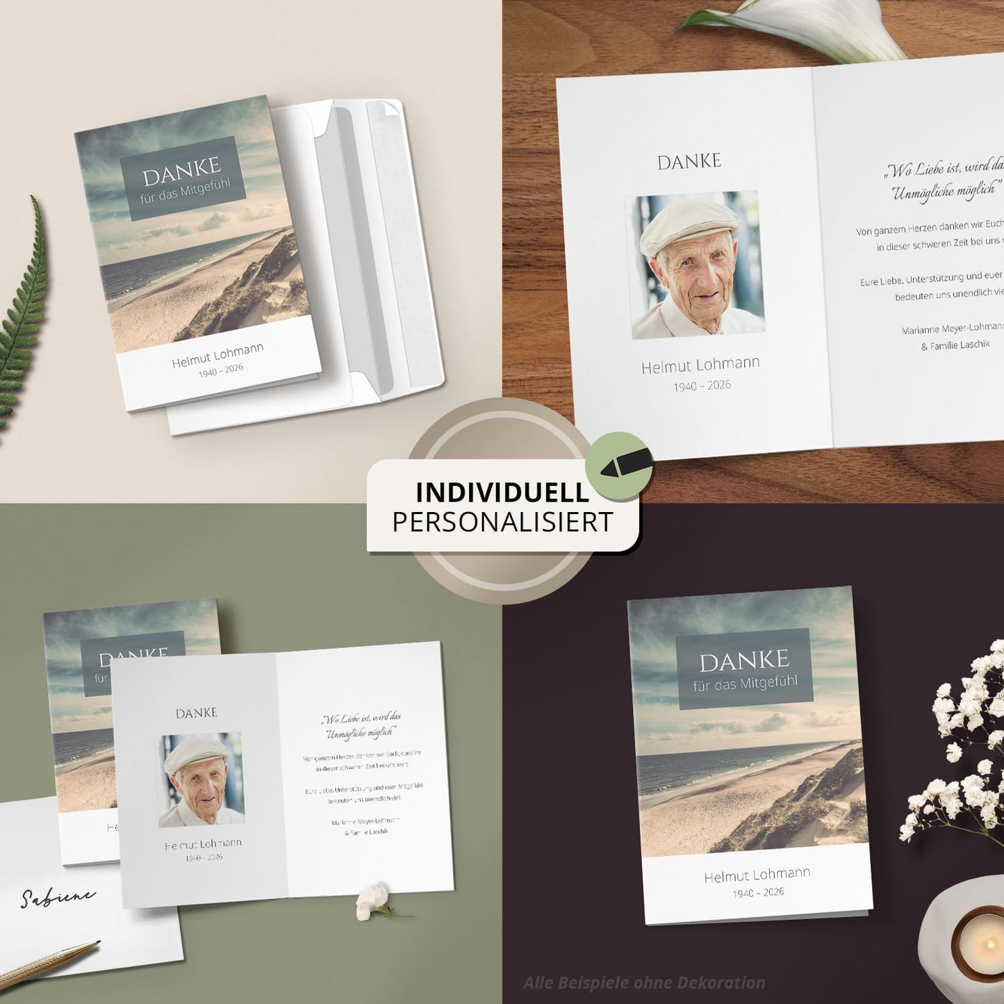 Einladungskarten Manufaktur Hamburg 10 PERSONALISIERTE Trauer Danksagungen Dankeskarten mit eigenem Text und Foto | Individuell anpassbare Trauerkarten mit Briefumschlägen | Karten Design 38