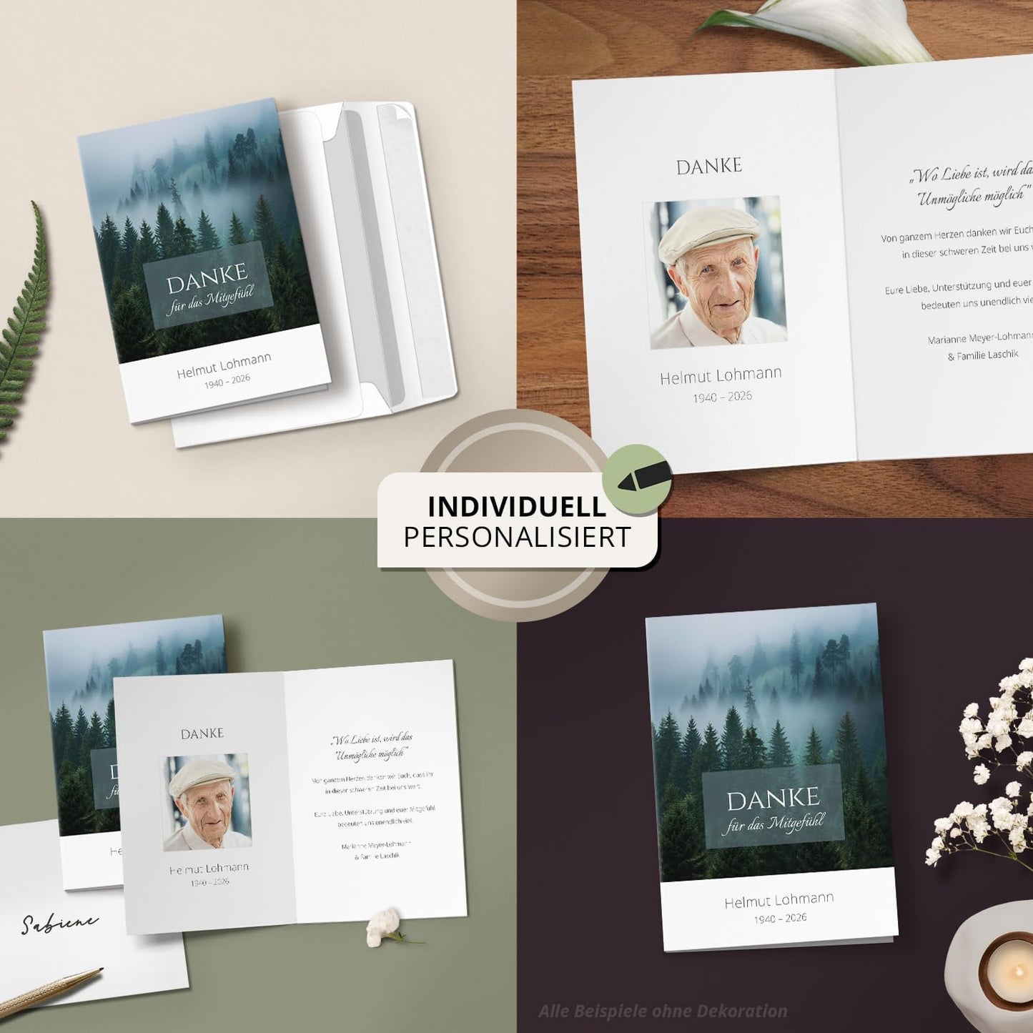 Einladungskarten Manufaktur Hamburg 10 PERSONALISIERTE Trauer Danksagungen Dankeskarten mit eigenem Text und Foto | Individuell anpassbare Trauerkarten mit Briefumschlägen | Karten Design 47