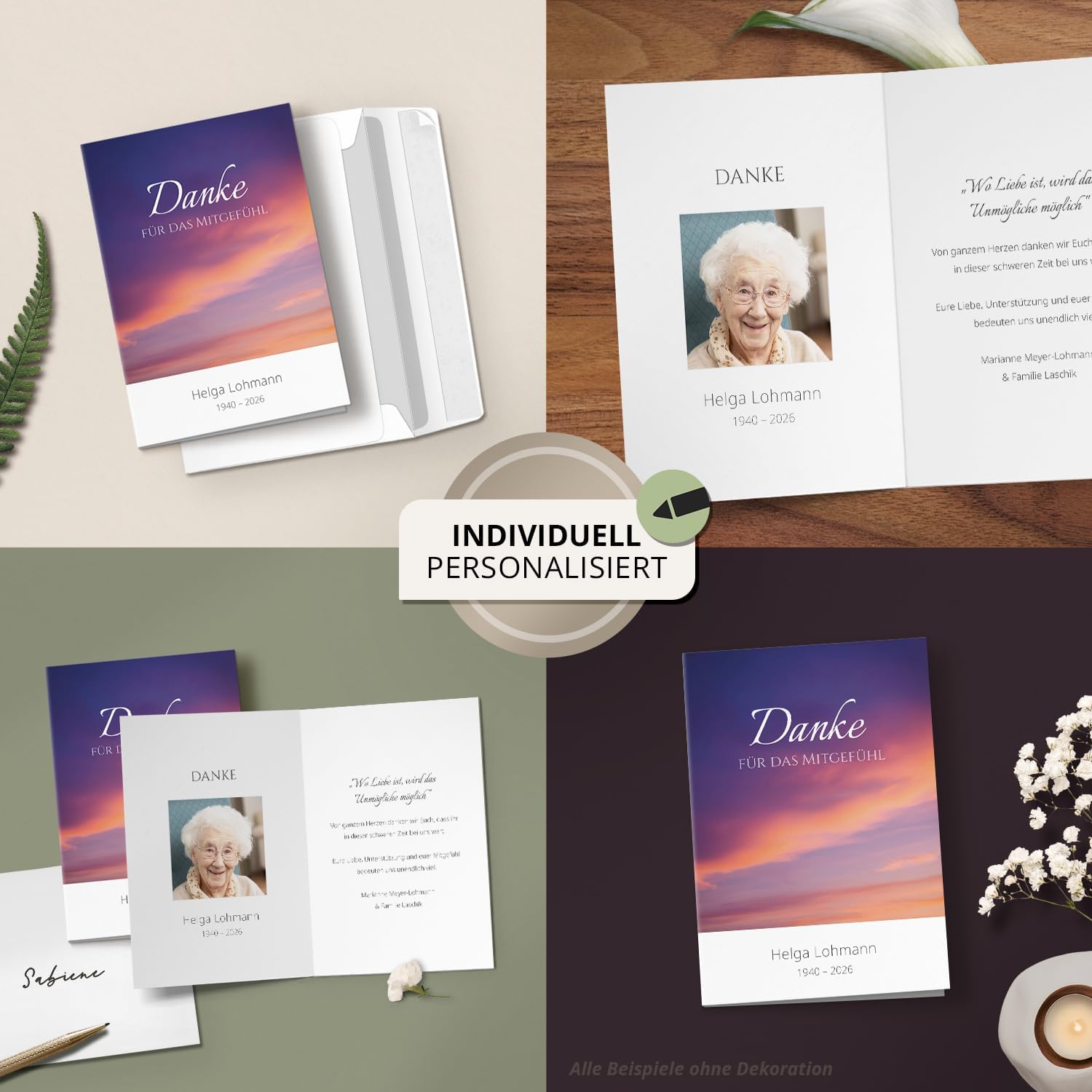Einladungskarten Manufaktur Hamburg 10 PERSONALISIERTE Trauer Danksagungen Dankeskarten mit eigenem Text und Foto | Individuell anpassbare Trauerkarten mit Briefumschlägen | Karten Design 46