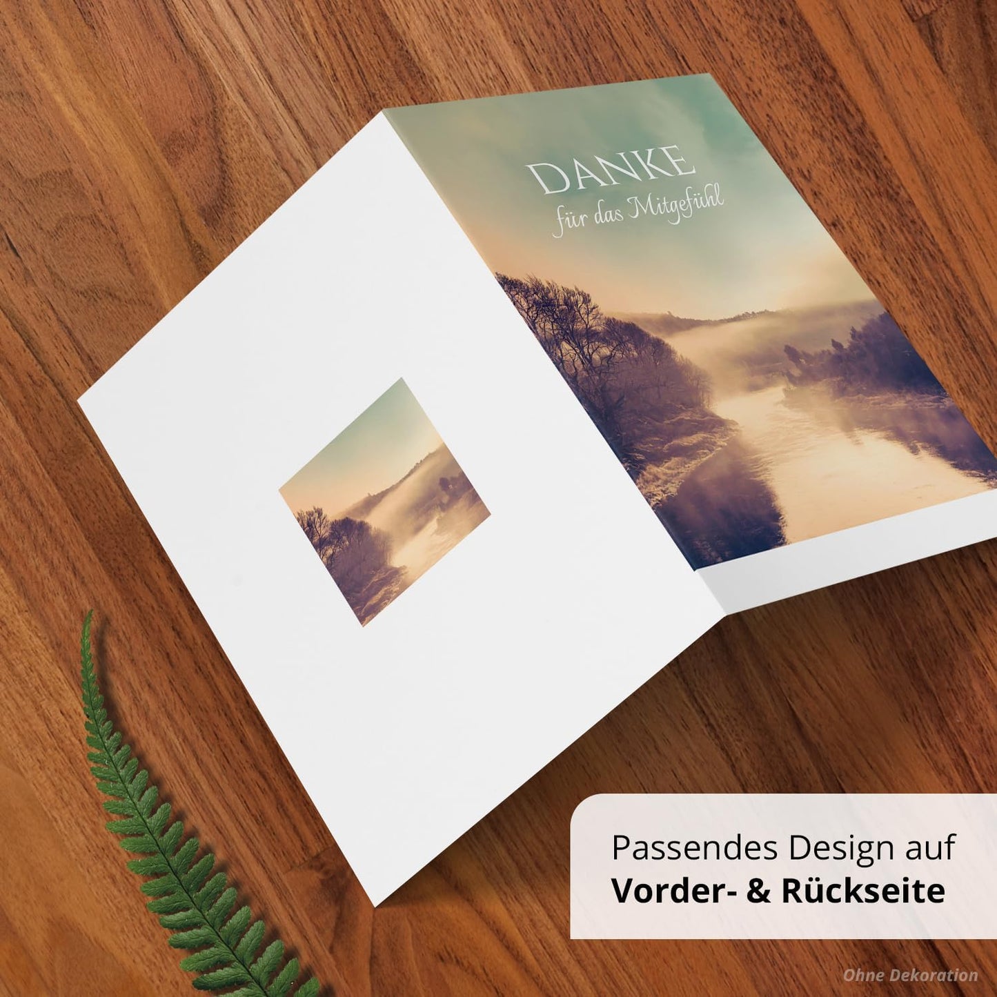 Danksagungskarten Trauer – 10 Klappkarten mit Umschlägen – Motiv: Nebel am See – Trauerkarten Danksagung mit Text – Dankeskarten Trauer nach Beerdigung