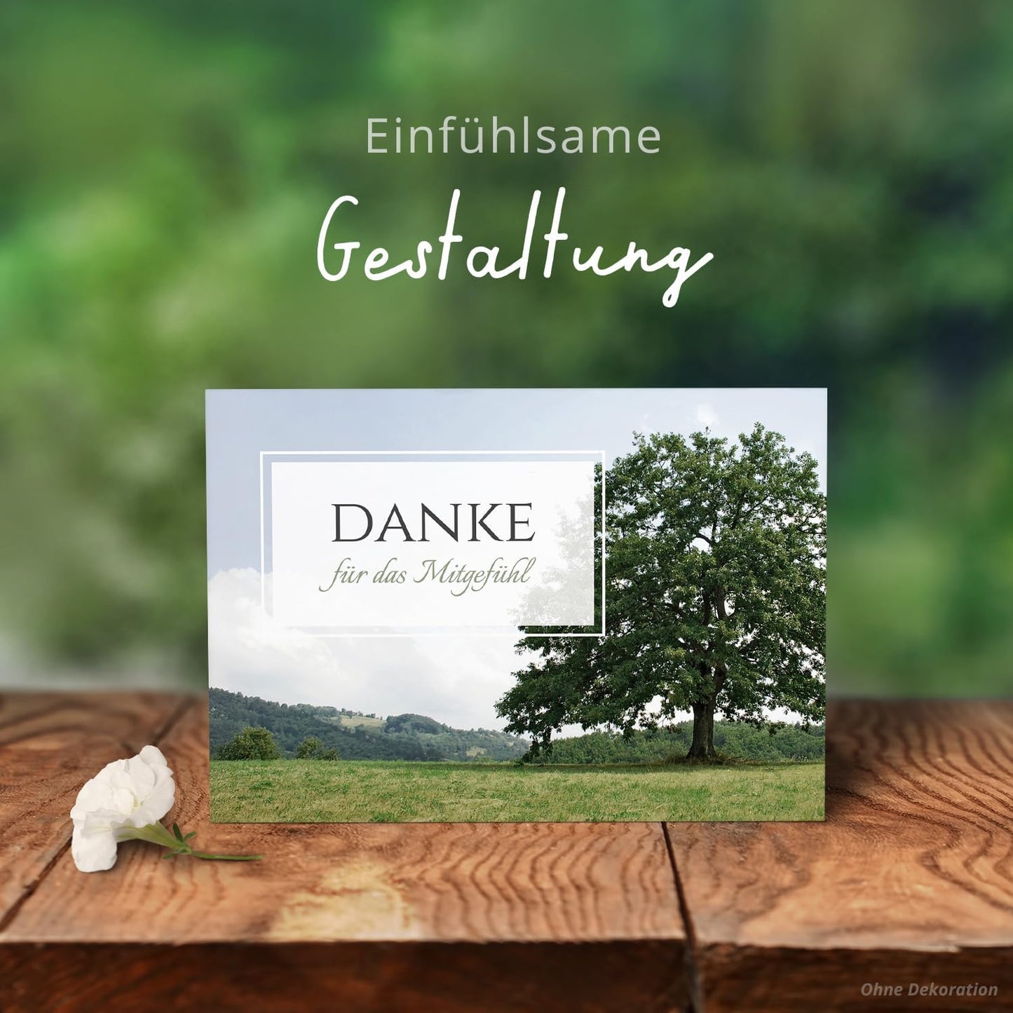 8 Trauer Danksagungskarten ausfüllbar mit Umschlag - Danke Trauerkarten Postkarten nach Beerdigung zum Ausfüllen mit Text Motiv Friedwald Baum Wiese