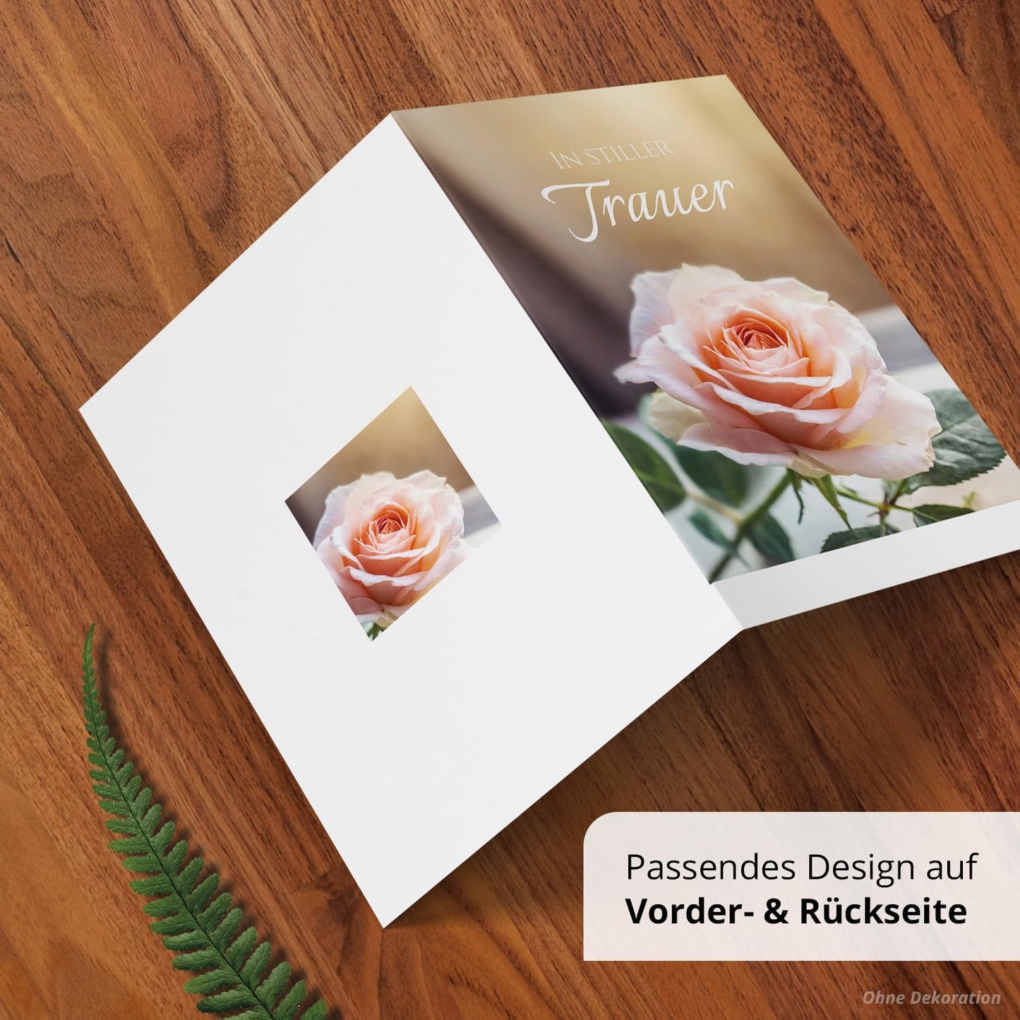 10 Trauerkarten mit Umschlag – Einladung zur Beerdigung oder Trauerfeier | Abschied | Hochwertige Klappkarten zur Todesanzeige – Motiv: Rosa Rose