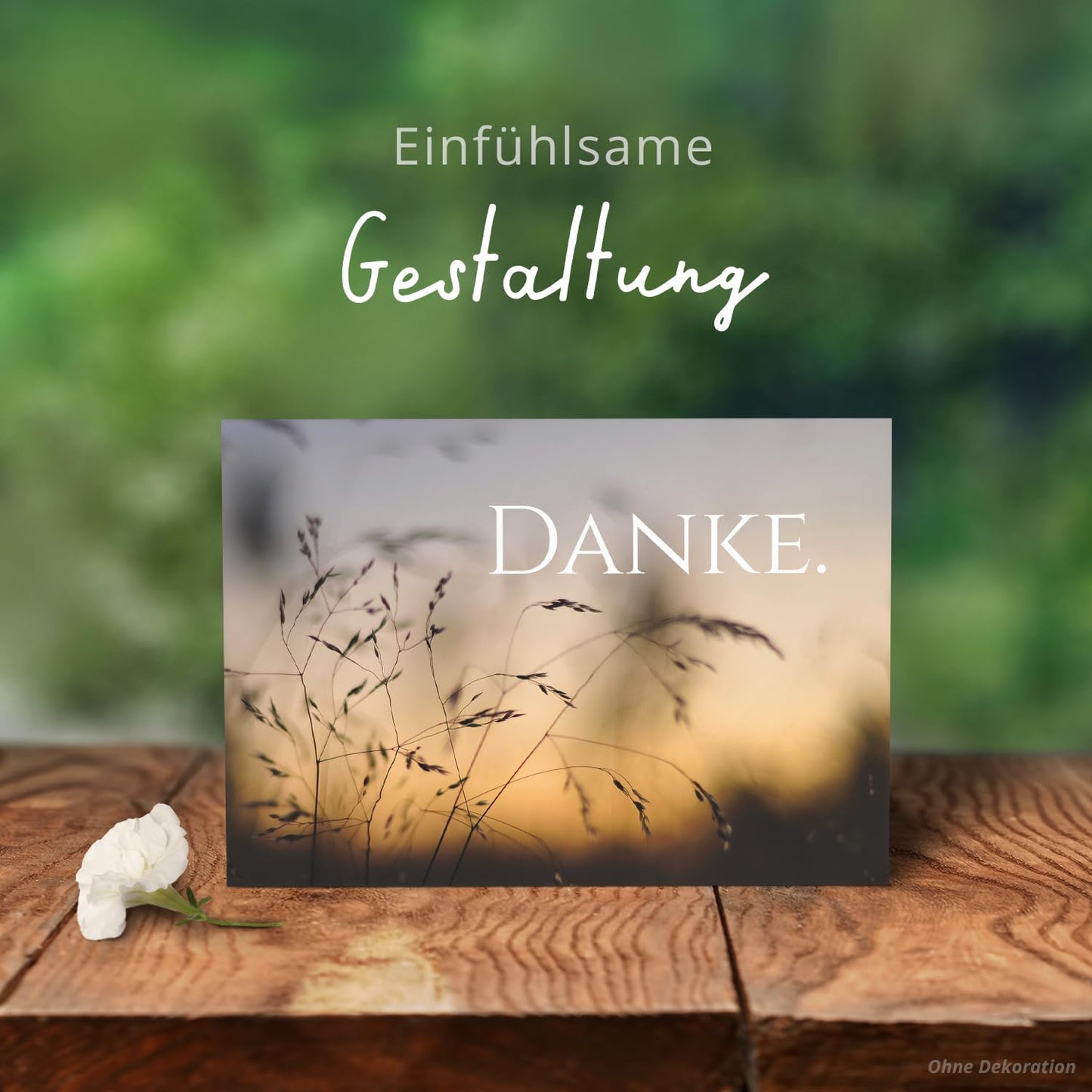 8 Trauer Danksagungskarten ausfüllbar mit Umschlag - Danke Trauerkarten Postkarten nach Beerdigung zum Ausfüllen mit Text Motiv Gräser im Wind