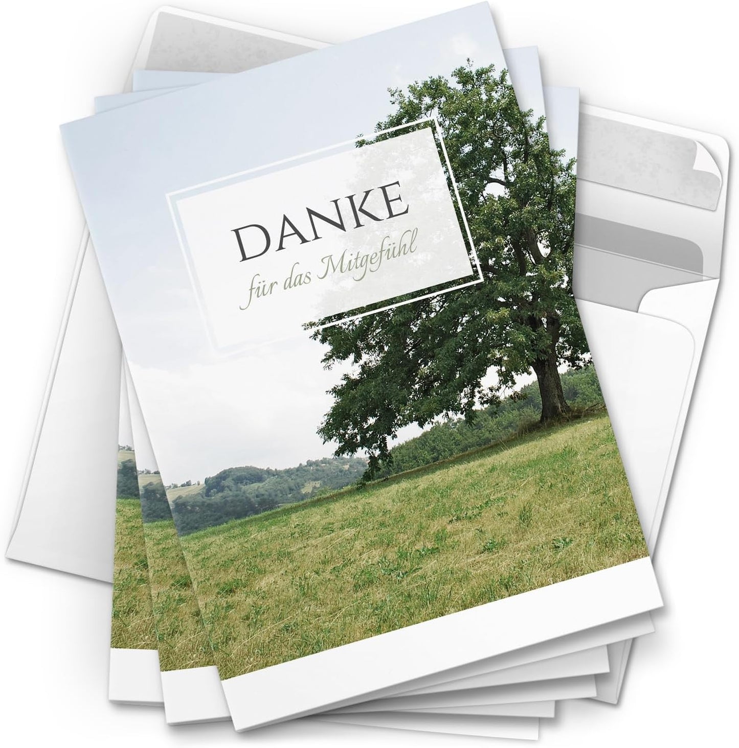 Danksagungskarten Trauer – 10 Klappkarten mit Umschlägen – Motiv: Der Baum – Trauerkarten Danksagung mit Text – Dankeskarten Trauer nach Beerdigung