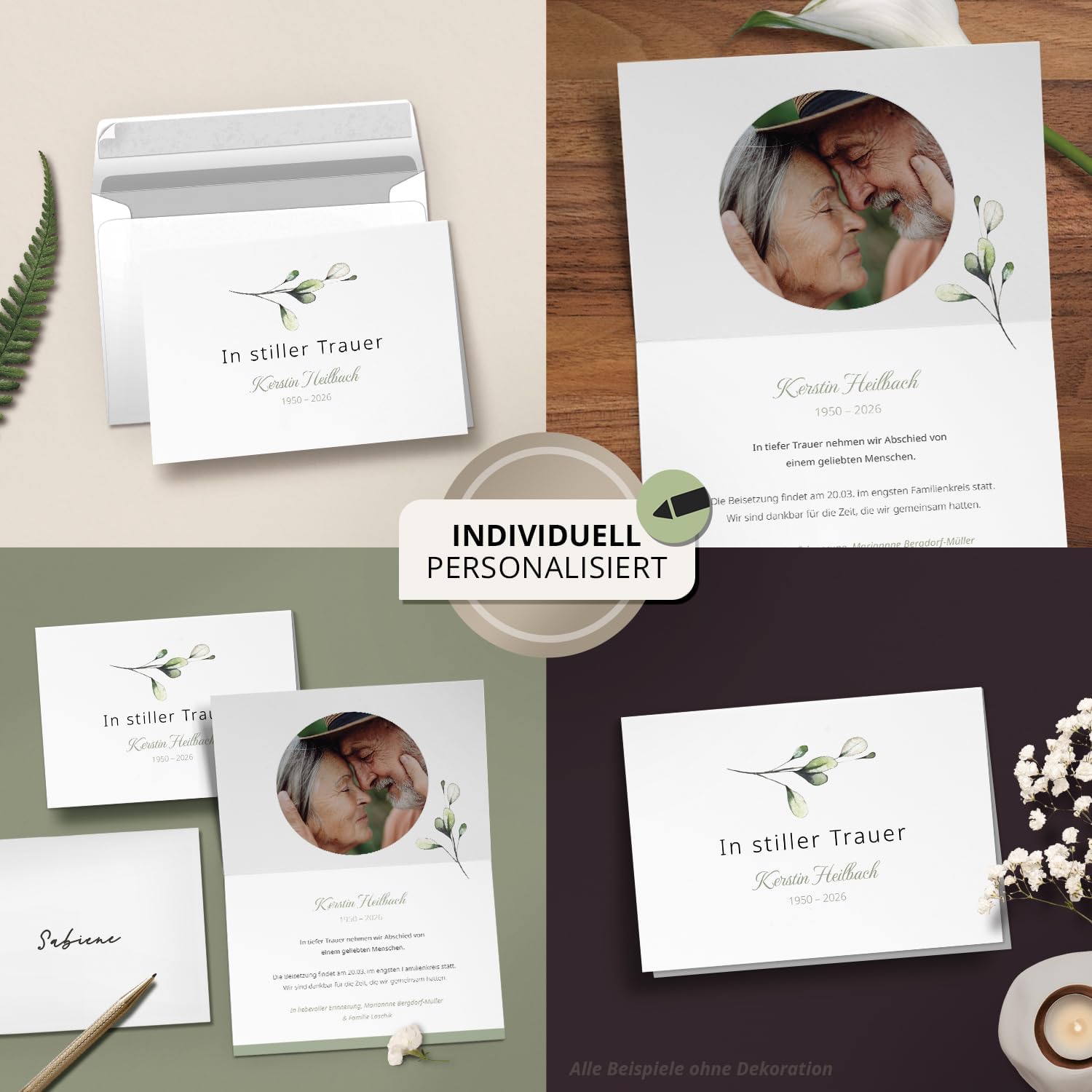 10x Einladung Beerdigung und Trauerfeier PERSONALISIERT | INDIVIDUALISIERT mit Text Foto und Umschlägen Klappkarte stilvoll hochwertig Karten Motiv 07