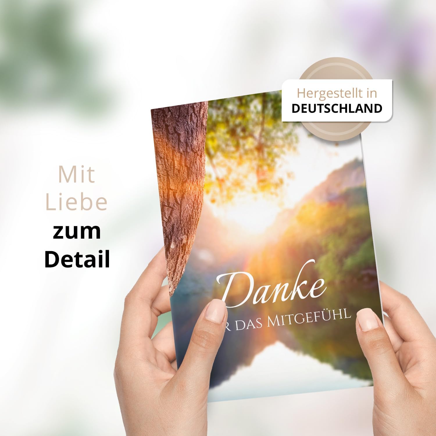 Danksagungskarten Trauer – 10 Klappkarten mit Umschlägen – Motiv: Bergsee – Trauerkarten Danksagung mit Text – Dankeskarten Trauer nach Beerdigung