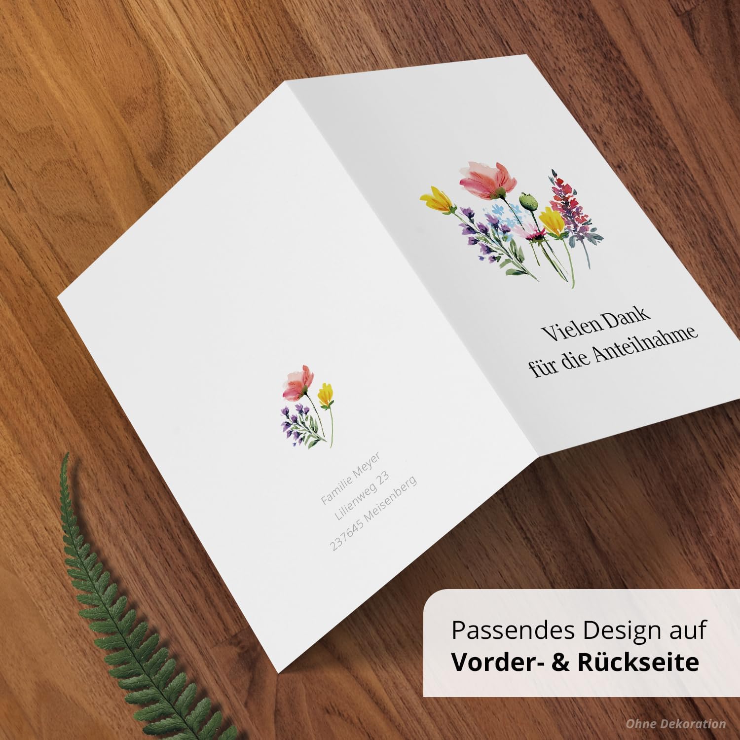 10 PERSONALISIERTE Trauer Danksagungen Dankeskarten mit eigenem Text und Foto | Individuell anpassbare Danke Trauerkarten mit Briefumschlägen | Karten Anteilnahme Blumen bunt
