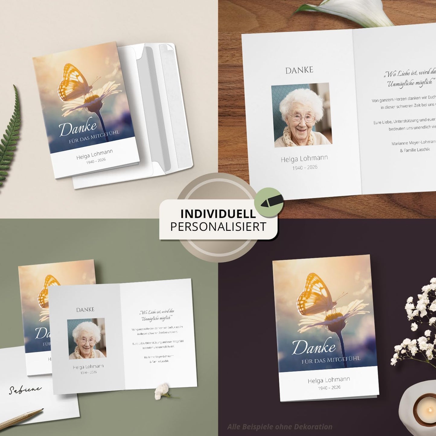 Einladungskarten Manufaktur Hamburg 10 PERSONALISIERTE Trauer Danksagungen Dankeskarten mit eigenem Text und Foto | Individuell anpassbare Trauerkarten mit Briefumschlägen | Karten Design 33