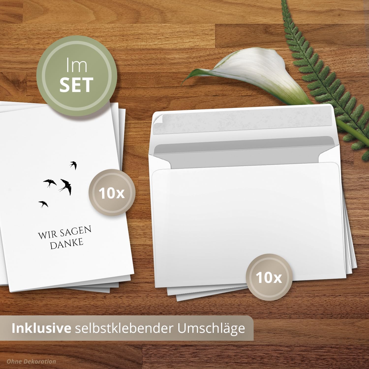 10 PERSONALISIERTE Trauer Danksagungen Dankeskarten mit eigenem Text und Foto | Individuell anpassbare Danke Trauerkarten mit Briefumschlägen | Karten Vögel im Wind