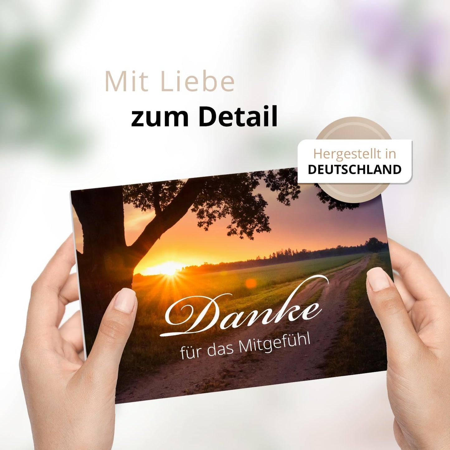 Danksagungskarten Trauer – 10 Klappkarten mit Umschlägen – Motiv: Untergang am Feld – Trauerkarten Danksagung mit Text – Dankeskarten Trauer nach Beerdigung
