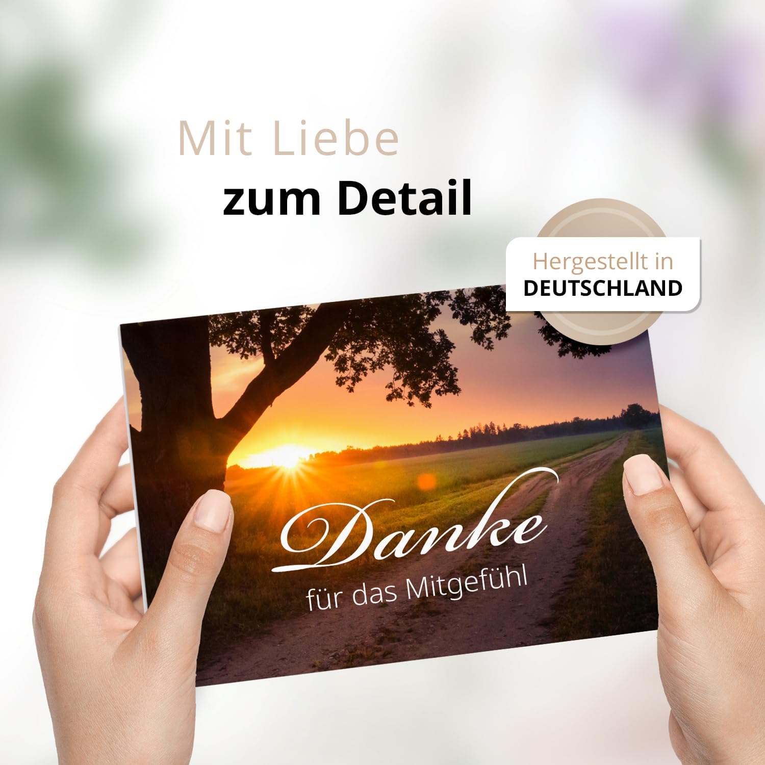 Danksagungskarten Trauer – 10 Klappkarten mit Umschlägen – Motiv: Untergang am Feld – Trauerkarten Danksagung mit Text – Dankeskarten Trauer nach Beerdigung