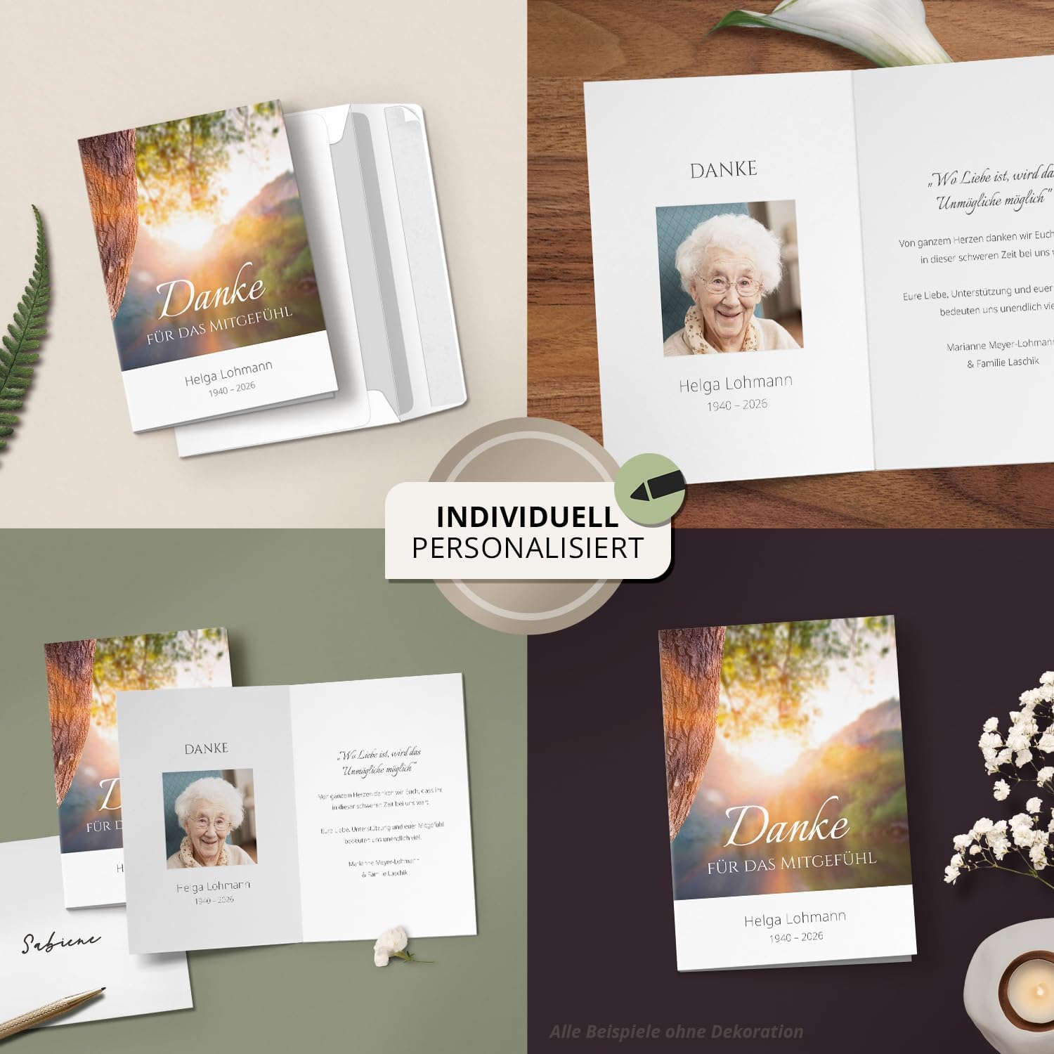 Einladungskarten Manufaktur Hamburg 10 PERSONALISIERTE Trauer Danksagungen Dankeskarten mit eigenem Text und Foto | Individuell anpassbare Trauerkarten mit Briefumschlägen | Karten Design 36