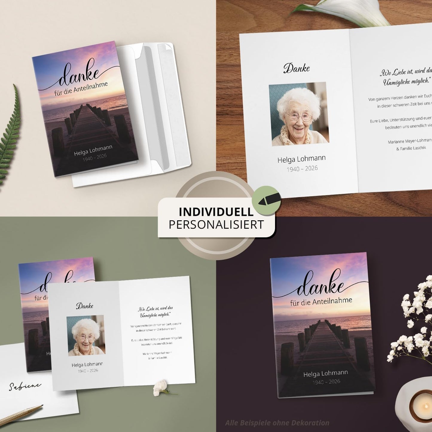 Einladungskarten Manufaktur Hamburg 10 PERSONALISIERTE Trauer Danksagungen Dankeskarten mit eigenem Text und Foto | Individuell anpassbare Trauerkarten mit Briefumschlägen | Karten Design 21