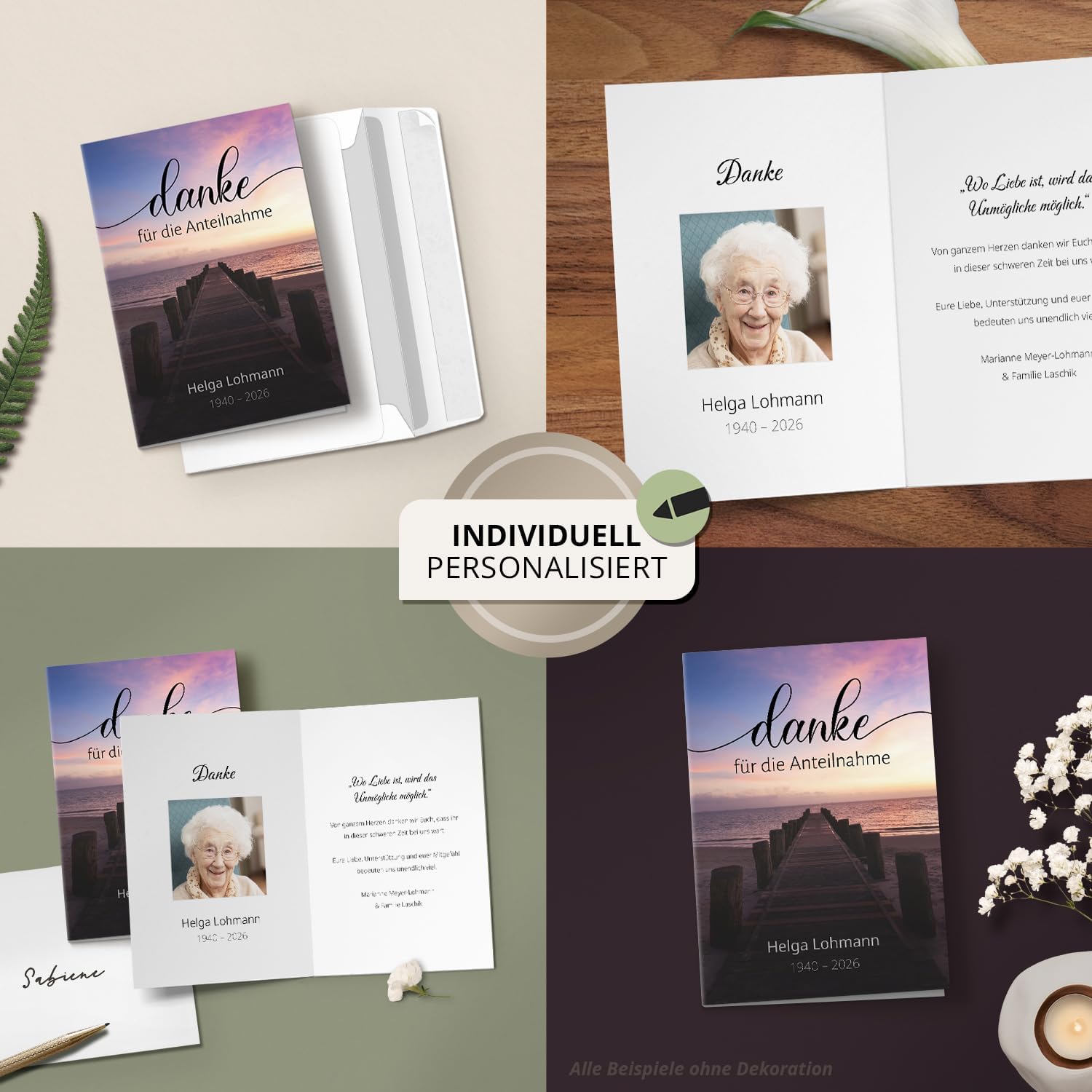 Einladungskarten Manufaktur Hamburg 10 PERSONALISIERTE Trauer Danksagungen Dankeskarten mit eigenem Text und Foto | Individuell anpassbare Trauerkarten mit Briefumschlägen | Karten Design 21