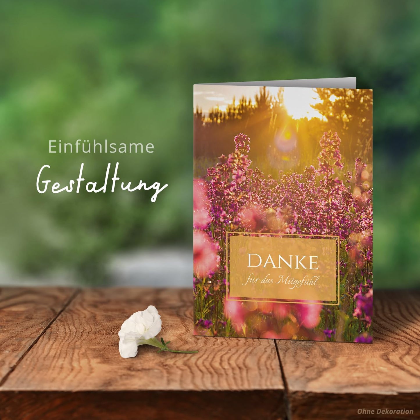 Danksagungskarten Trauer – 10 Klappkarten mit Umschlägen – Wiese im Sonnenschein – Trauerkarten Danksagung mit Text – Dankeskarten Trauer nach Beerdigung