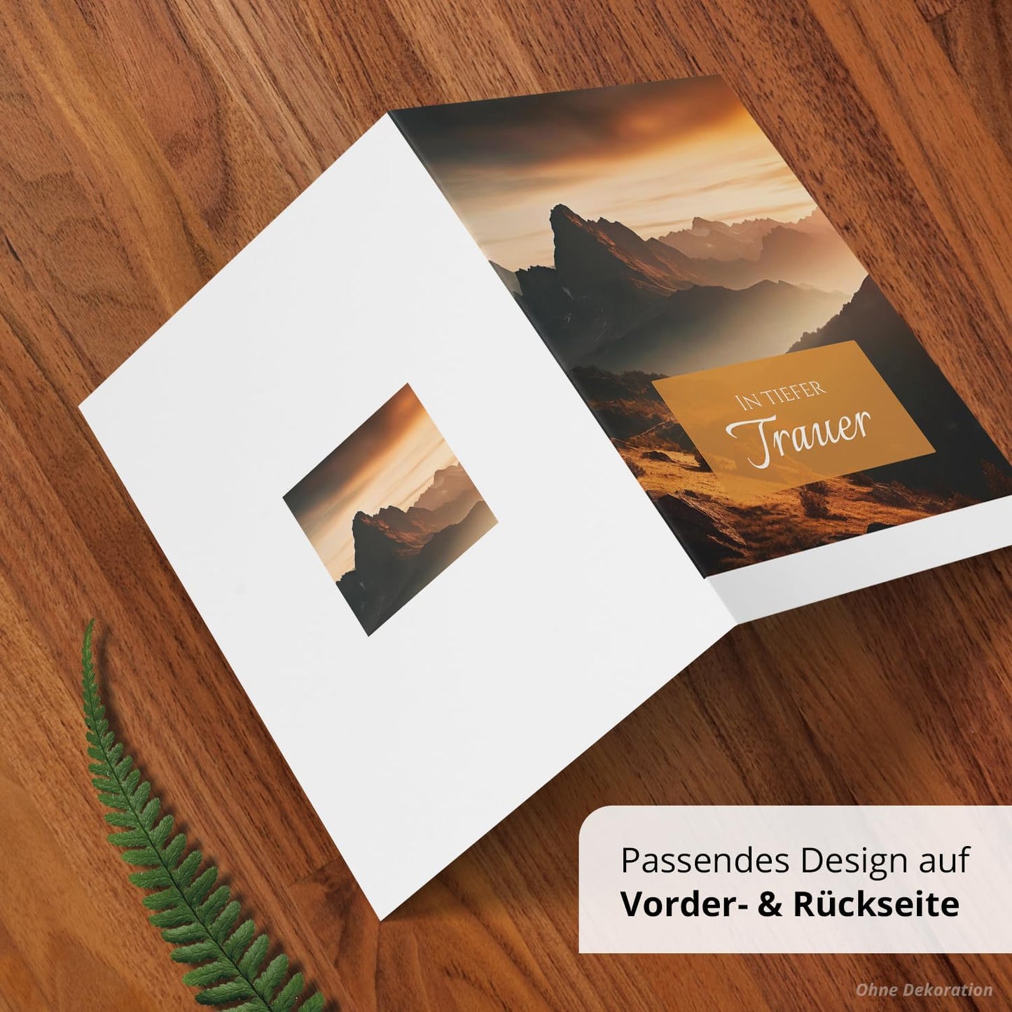 10 Trauerkarten mit Umschlag – Einladung zur Beerdigung oder Trauerfeier | Abschied | Hochwertige Klappkarten zur Todesanzeige – Motiv: Berge neblig