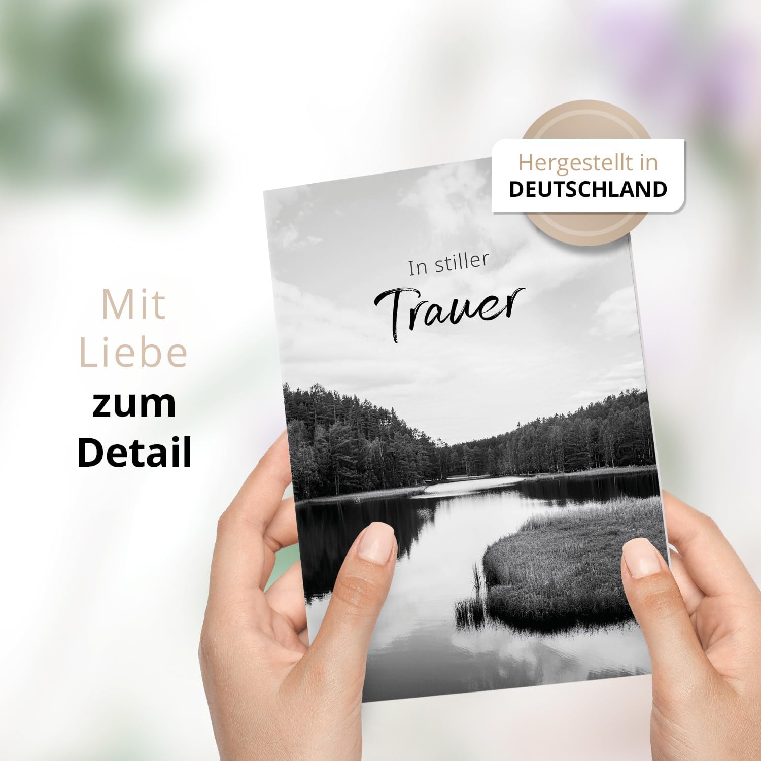 10 Trauerkarten mit Umschlag – Einladung zur Beerdigung oder Trauerfeier | Abschied | Hochwertige Klappkarten zur Todesanzeige – Motiv: Stille Trauer