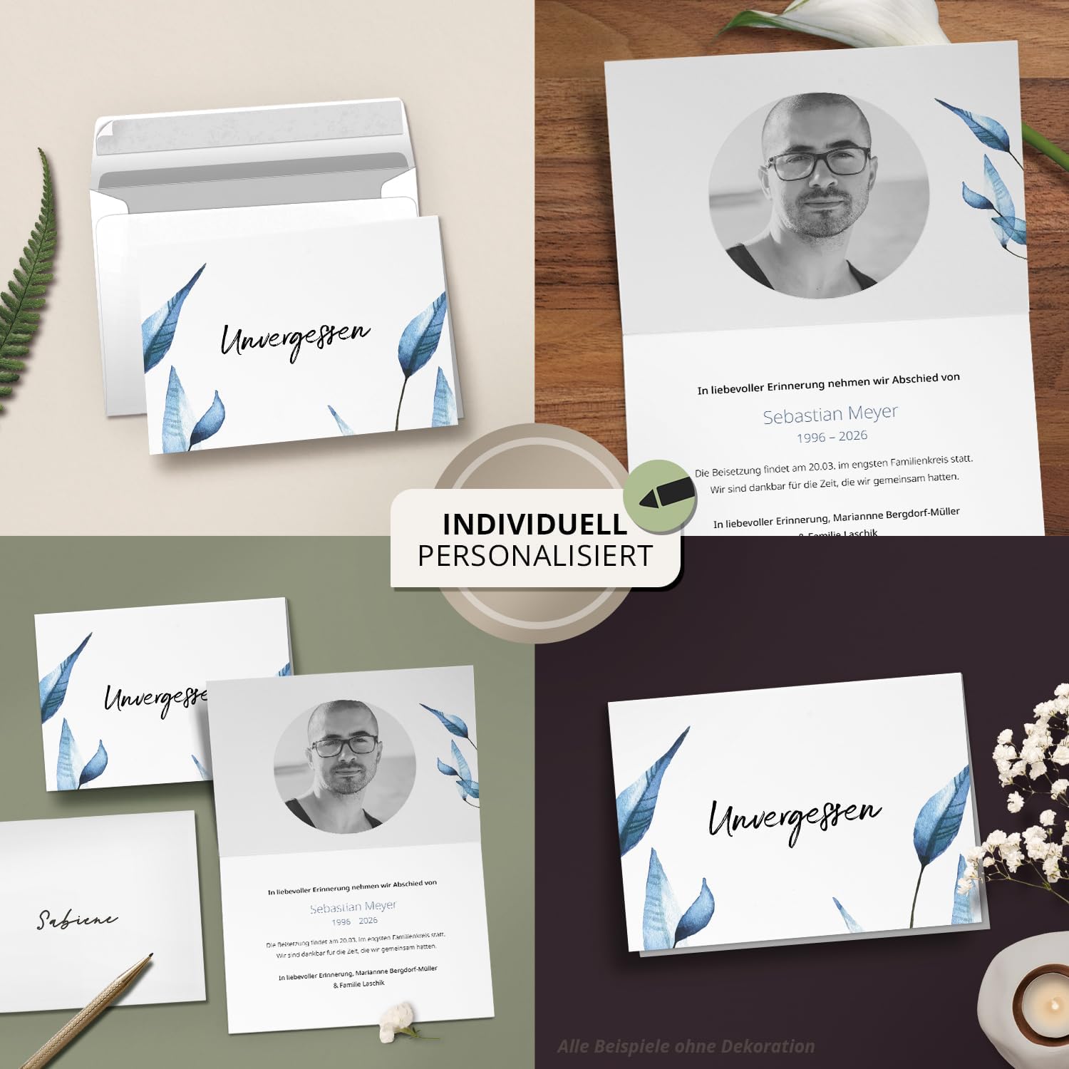 10x Einladung Beerdigung und Trauerfeier PERSONALISIERT | INDIVIDUALISIERT mit Text Foto und Umschlägen Klappkarte stilvoll hochwertig Karten Motiv 13