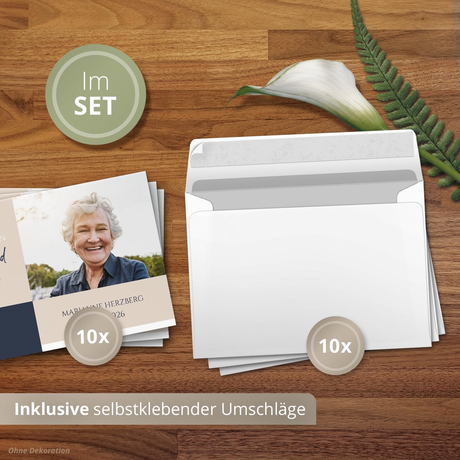 10x Einladung Beerdigung und Trauerfeier PERSONALISIERT | INDIVIDUALISIERT mit Text Foto und Umschlägen Klappkarte stilvoll hochwertig Karten Motiv 03
