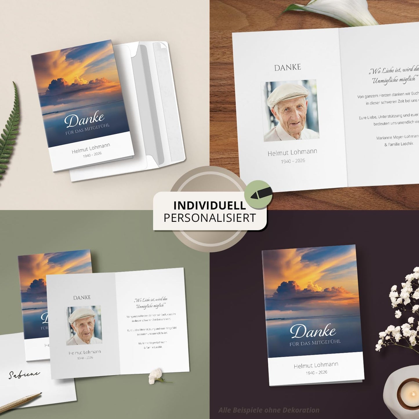 Einladungskarten Manufaktur Hamburg 10 PERSONALISIERTE Trauer Danksagungen Dankeskarten mit eigenem Text und Foto | Individuell anpassbare Trauerkarten mit Briefumschlägen | Karten Design 43