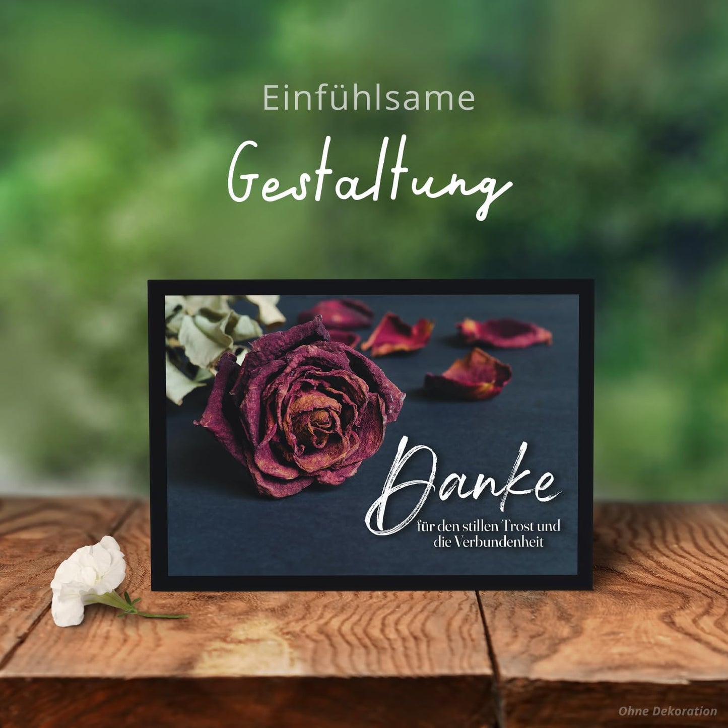 8 Trauer Danksagungskarten ausfüllbar mit Umschlag - Danke Trauerkarten Postkarten nach Beerdigung zum Ausfüllen mit Text Motiv Rote Rose Rosen Blume