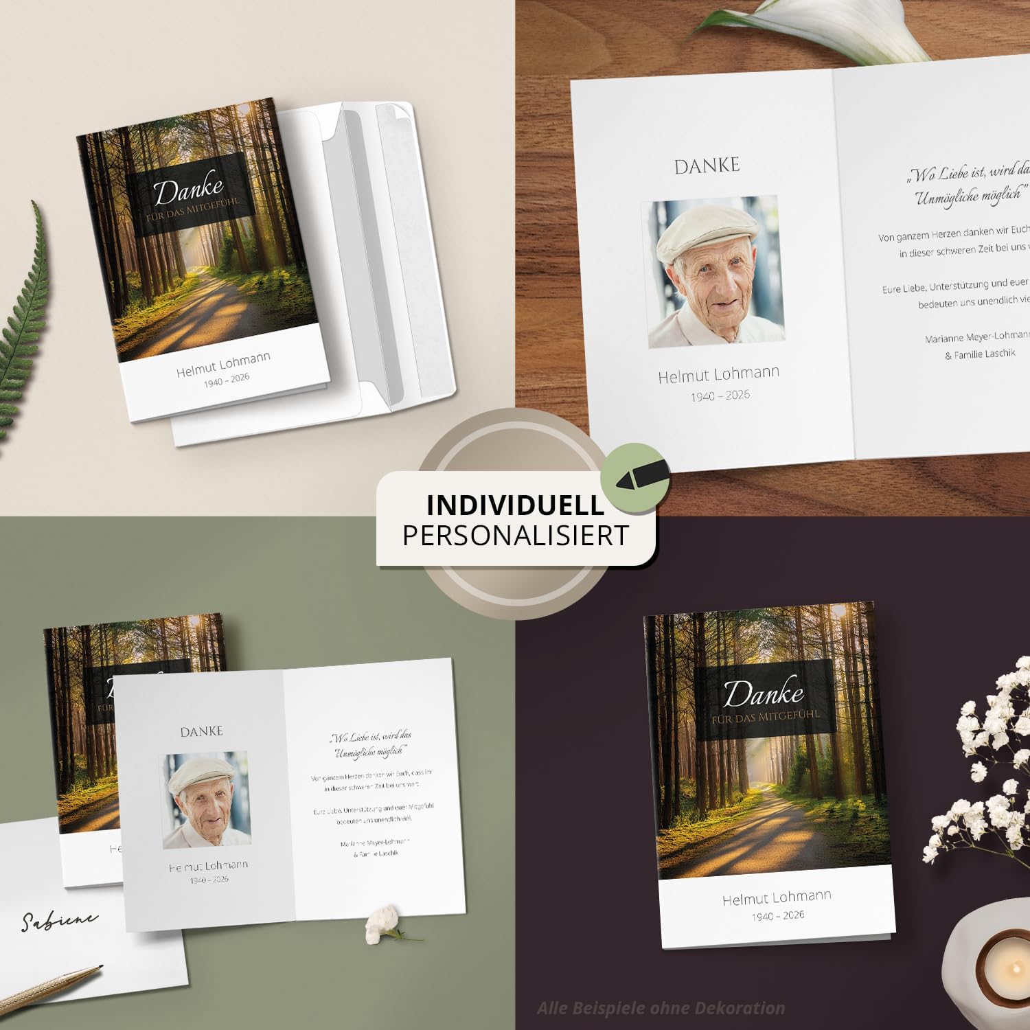 Einladungskarten Manufaktur Hamburg 10 PERSONALISIERTE Trauer Danksagungen Dankeskarten mit eigenem Text und Foto | Individuell anpassbare Trauerkarten mit Briefumschlägen | Karten Design 35