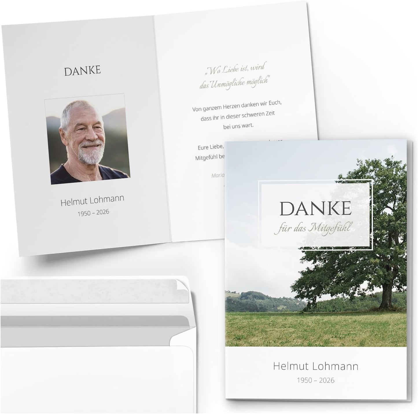10 PERSONALISIERTE Trauer Danksagungen Dankeskarten mit eigenem Text und Foto | Individuell anpassbare Trauerkarten mit Briefumschlägen | Danke für das Mitgefühl 04
