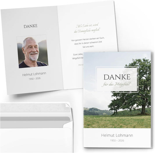 10 PERSONALISIERTE Trauer Danksagungen Dankeskarten mit eigenem Text und Foto | Individuell anpassbare Trauerkarten mit Briefumschlägen | Danke für das Mitgefühl 04