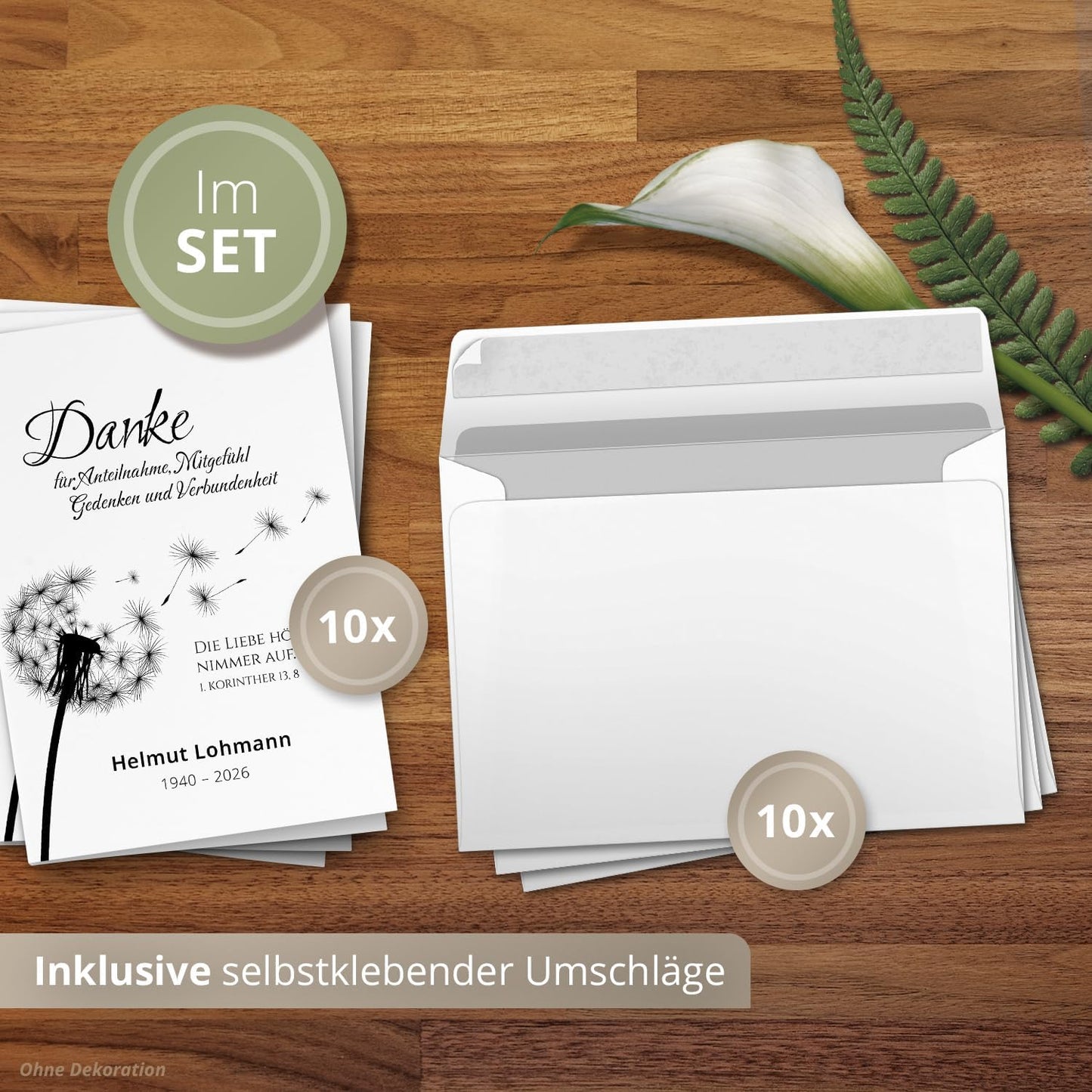 Einladungskarten Manufaktur Hamburg 10 PERSONALISIERTE Trauer Danksagungen Dankeskarten mit Text und Foto | Individuell anpassbare Trauerkarten mit Briefumschlägen | Karten Pusteblume
