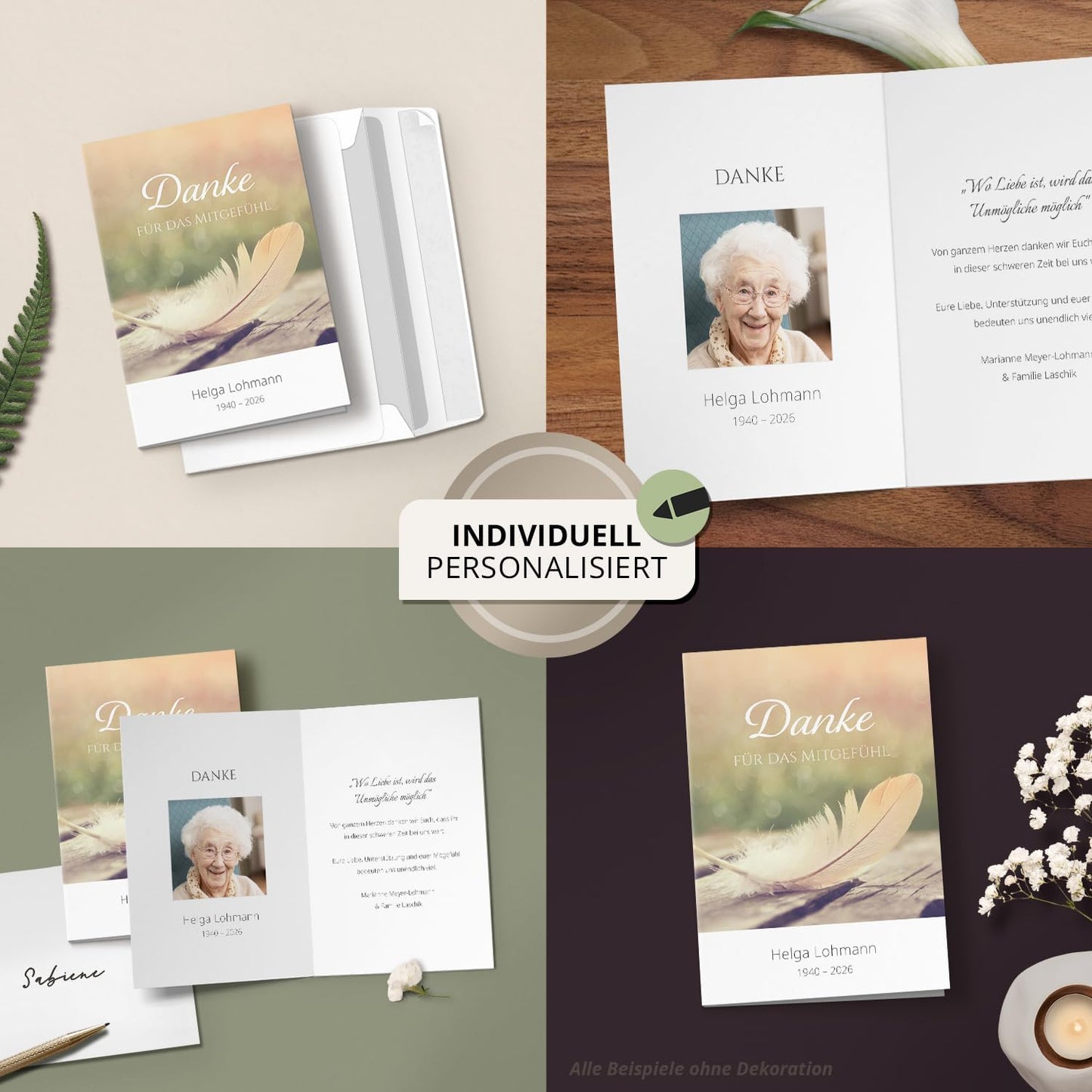 Einladungskarten Manufaktur Hamburg 10 PERSONALISIERTE Trauer Danksagungen Dankeskarten mit eigenem Text und Foto | Individuell anpassbare Trauerkarten mit Briefumschlägen | Karten Design 31